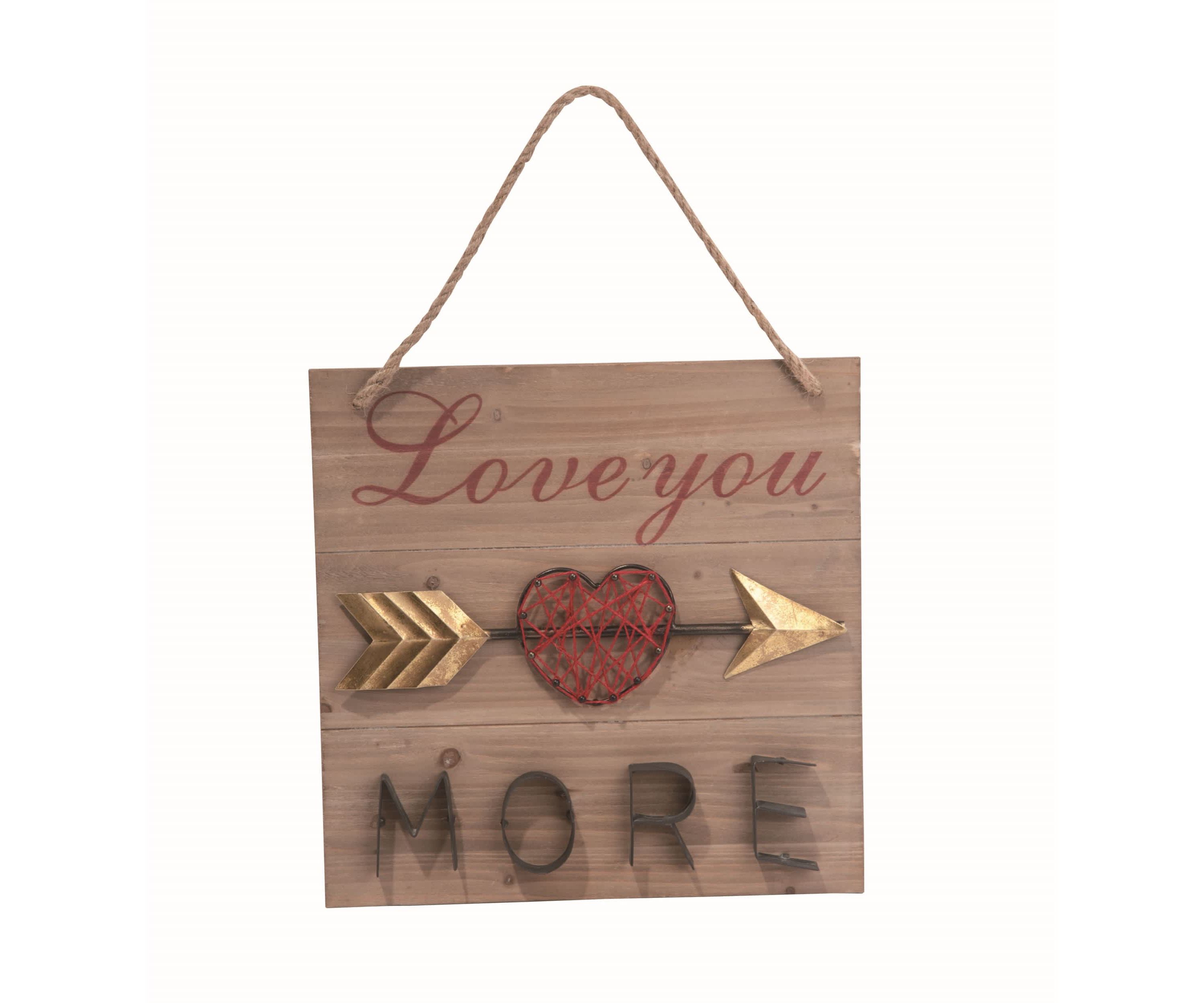 Transpac Wood 15.75 in. Brown Valentines Day Love You More Wall Decor