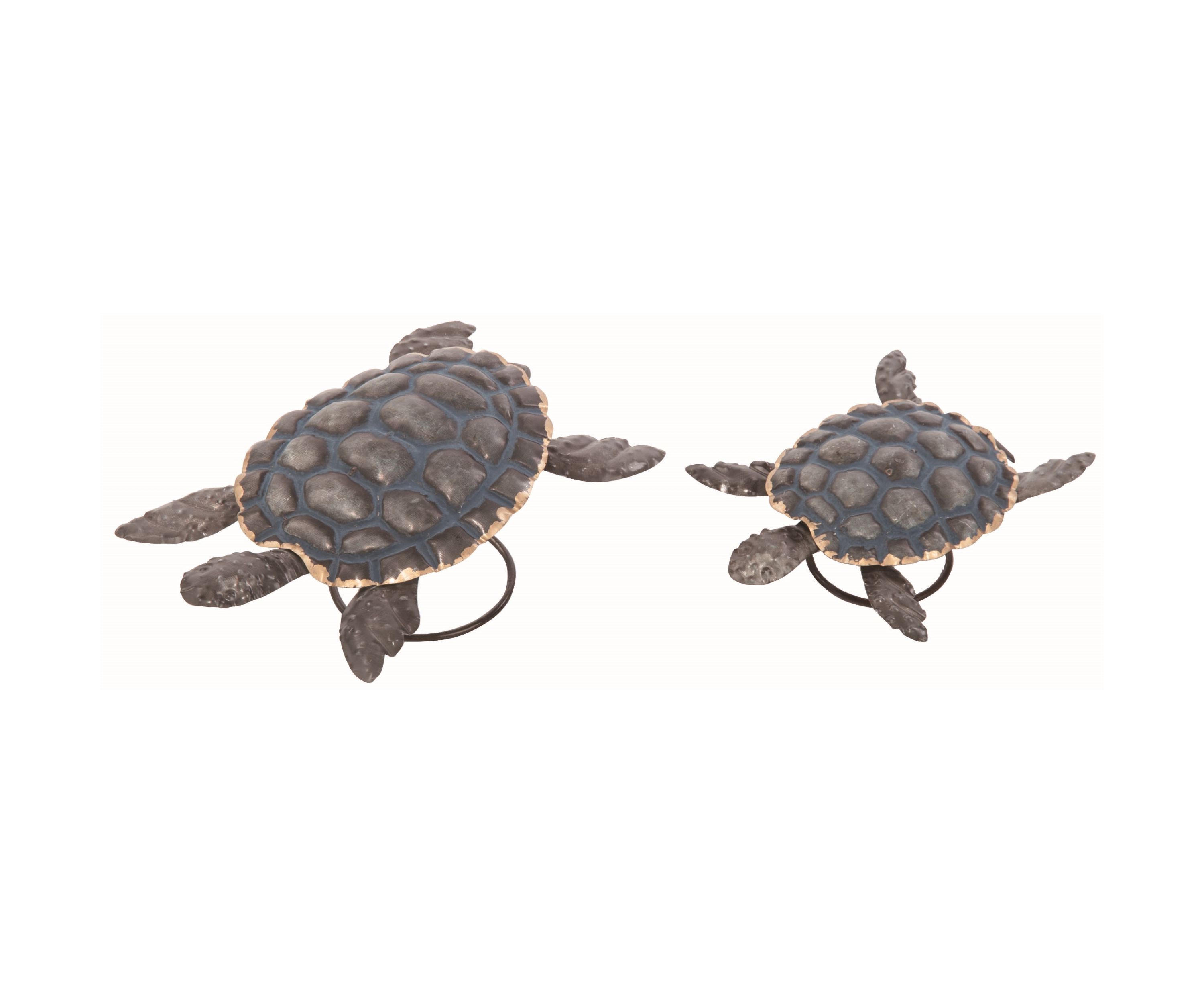 Transpac Metal 8 in. Silver Spring Sea Turtle Decor Set of 2