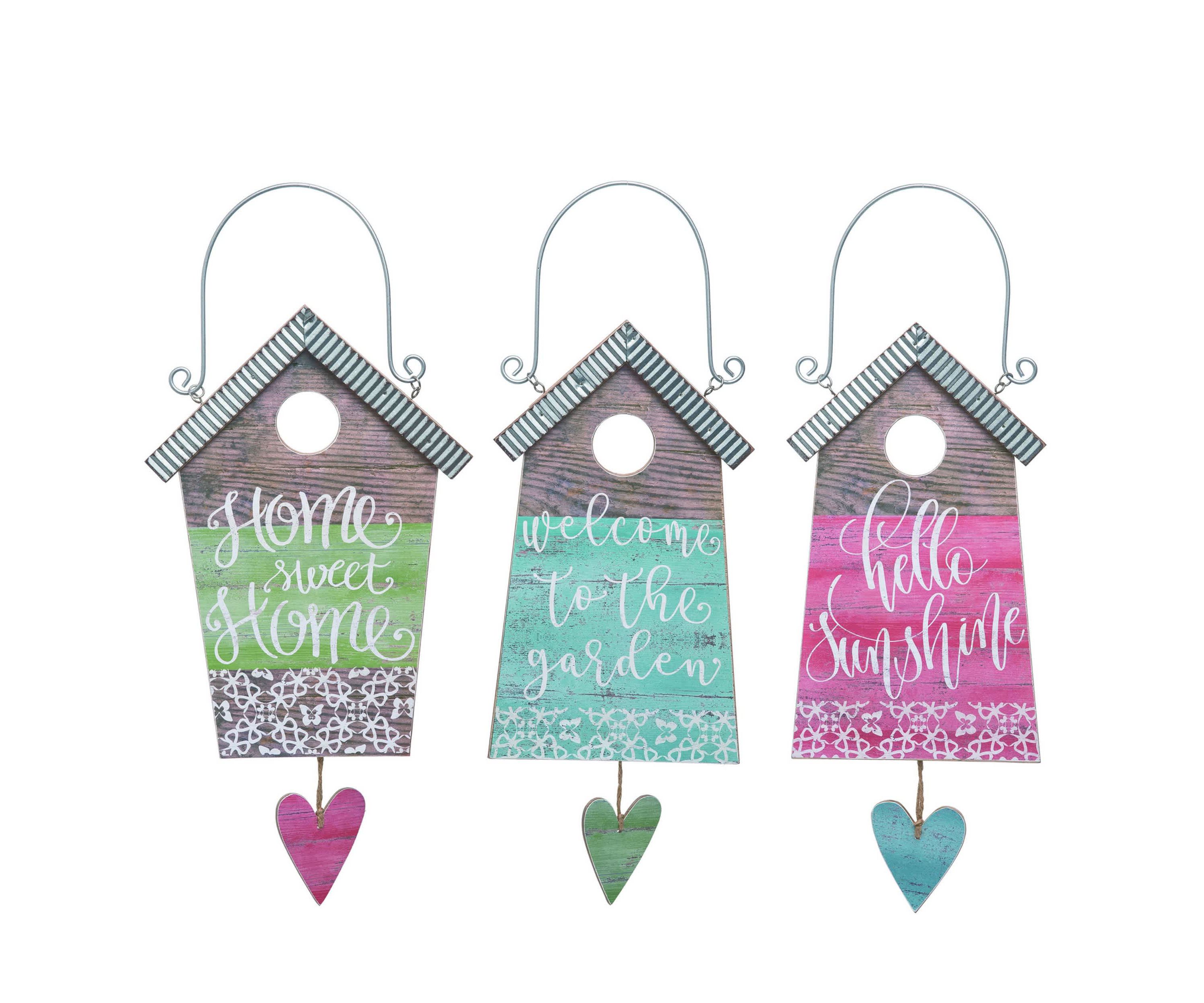 Transpac Small Wood Spring Floral Sentiment Frame Wall Art Set of 3, 7.0 x 7.0 inch.