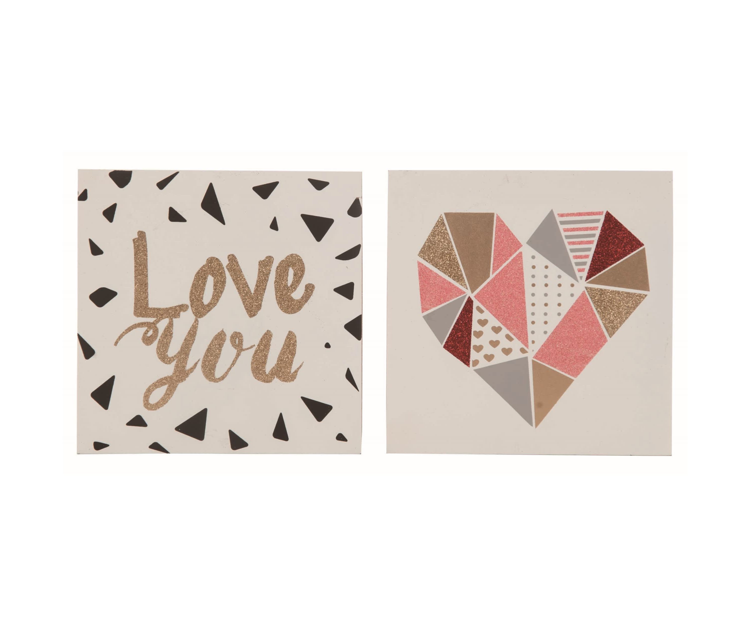 Transpac MDF Modern Glitter Valentine Block Tabletop Mantel Sign Set of 2, Square, 8.0 x 8.0 inch