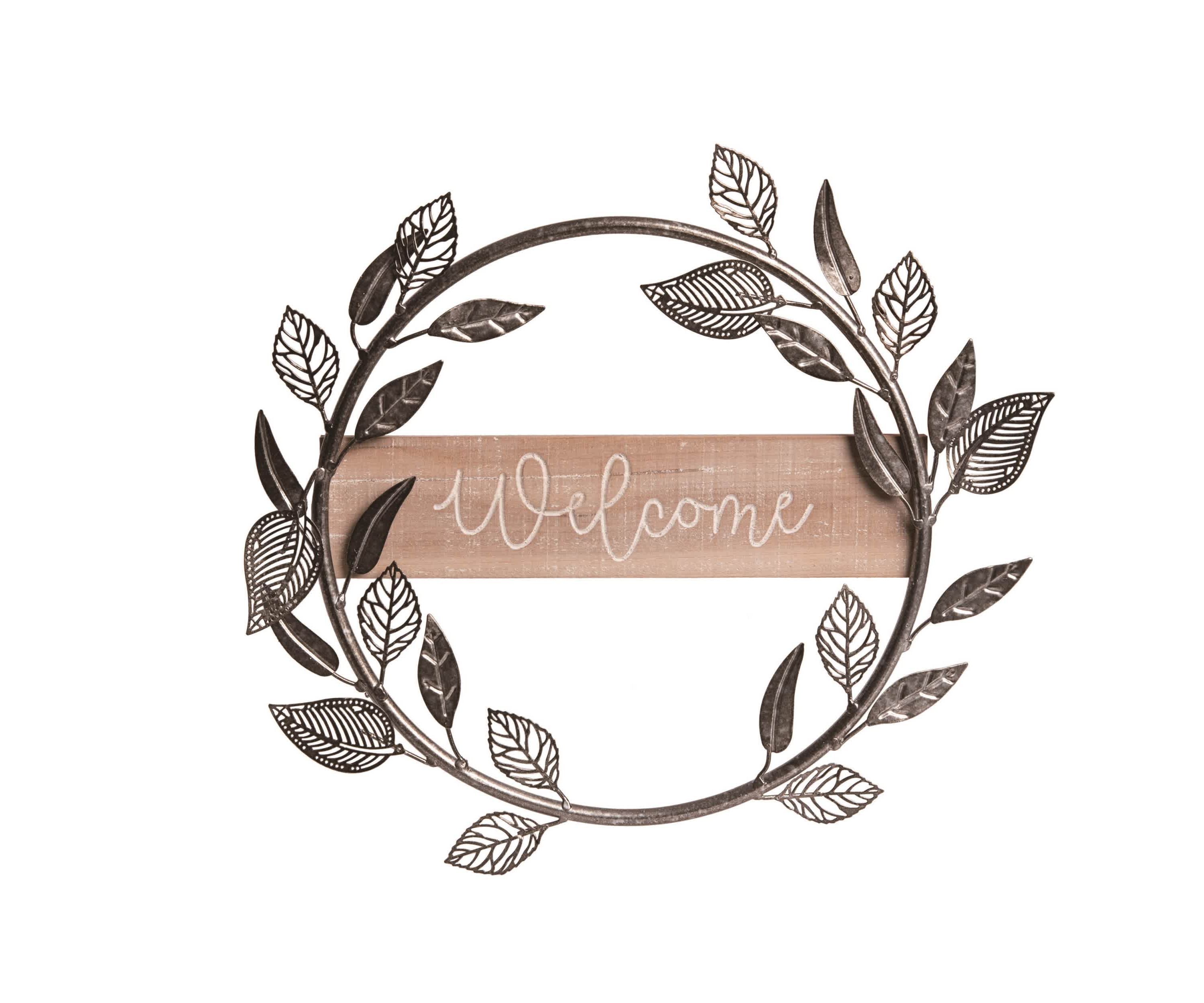Transpac Metal 15.75" Brown Spring Welcome Wreath Wall Decor