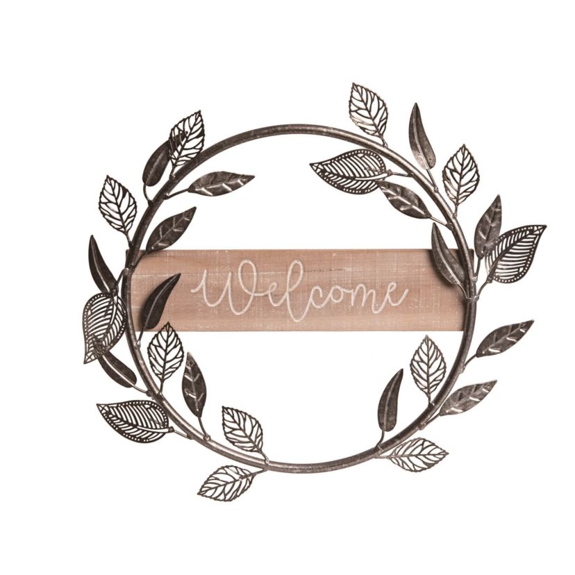 Transpac Metal 15.75" Brown Spring Welcome Wreath Wall Decor