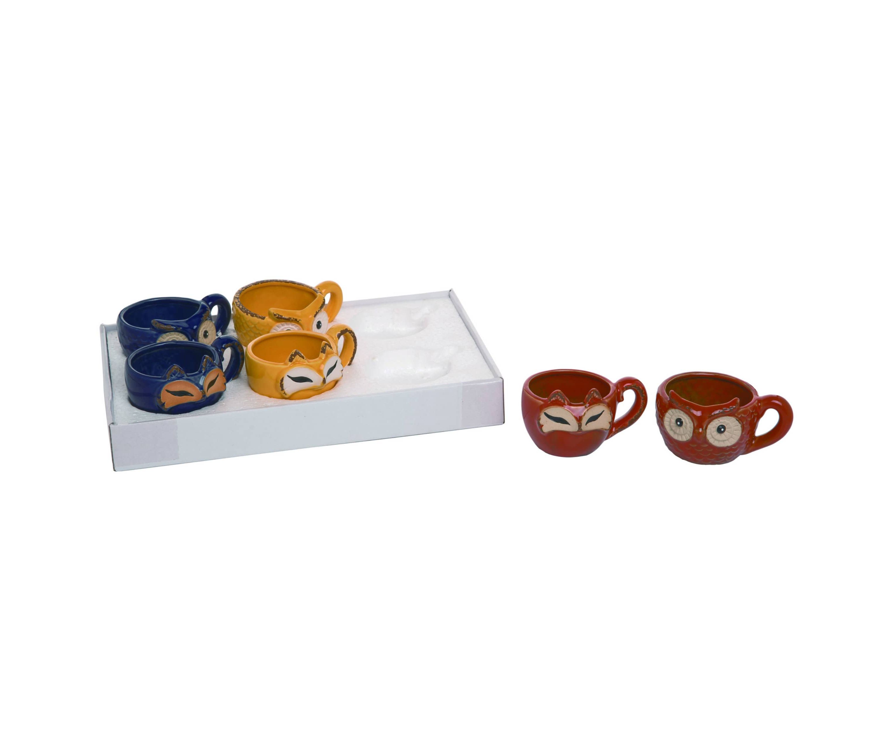 Transpac Ceramic 4.25 in. Multicolor Spring Woodland Owl and Fox Planters Set of 6