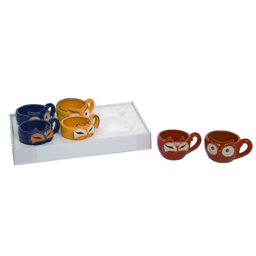 Transpac Ceramic 4.25 in. Multicolor Spring Woodland Owl and Fox Planters Set of 6