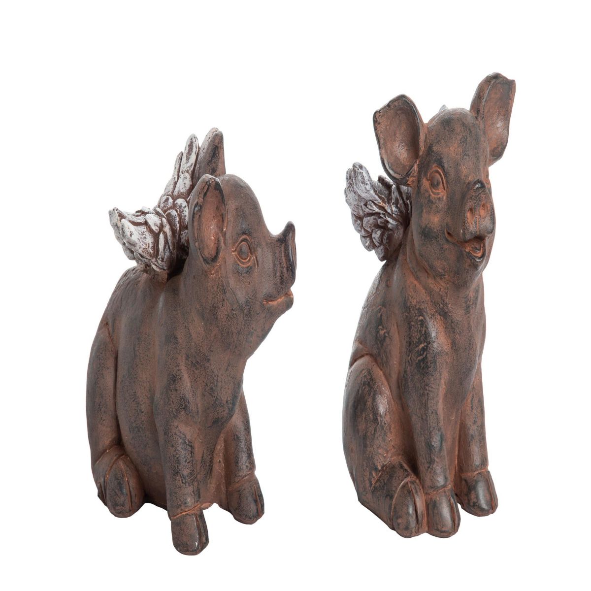 Transpac 6.5" Medium Resin Farmhouse Country Sitting Pig w/Wings Figurines Set of 2 Home Decorations Tabletop Mantel