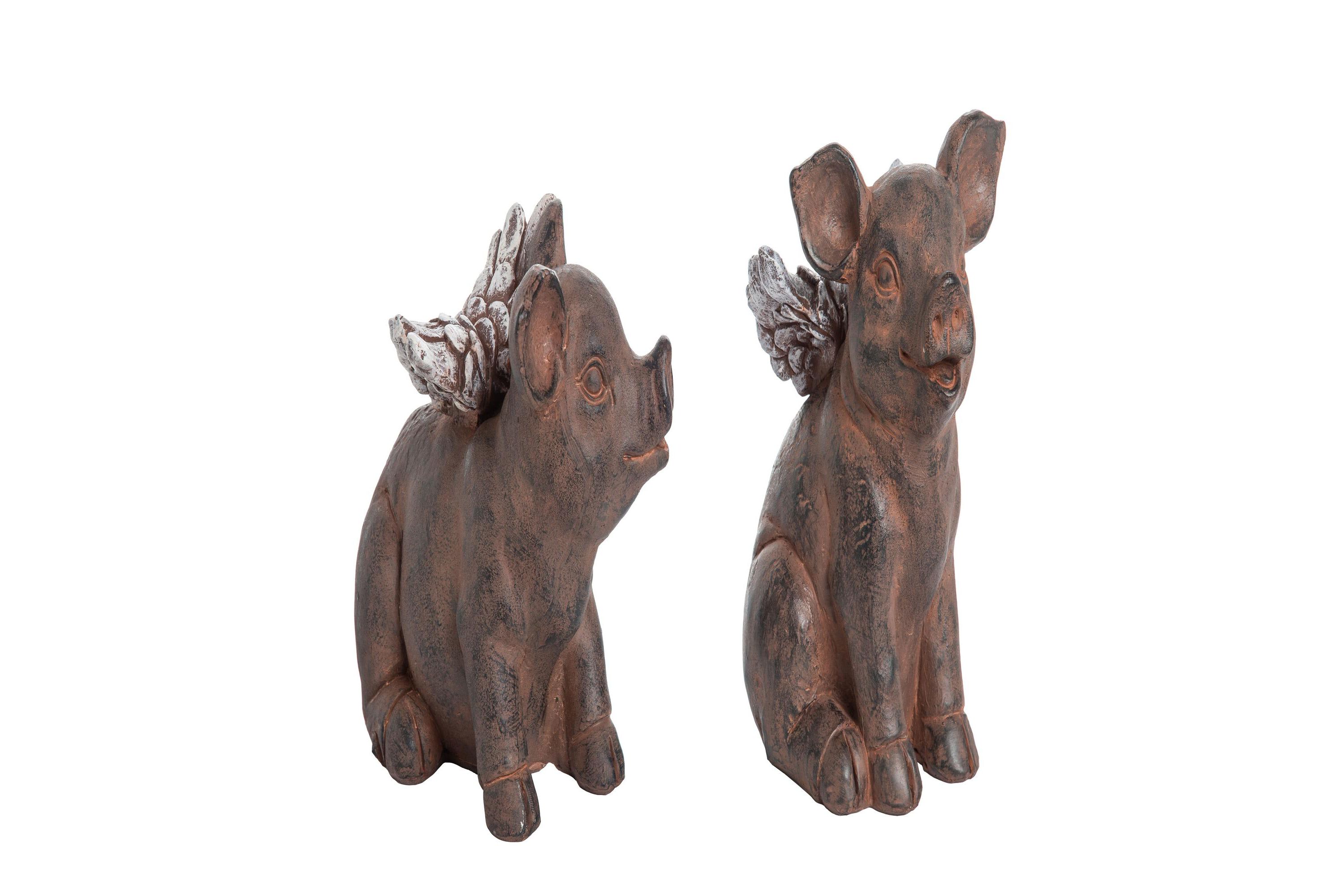 Transpac 6.5" Medium Resin Farmhouse Country Sitting Pig w/Wings Figurines Set of 2 Home Decorations Tabletop Mantel