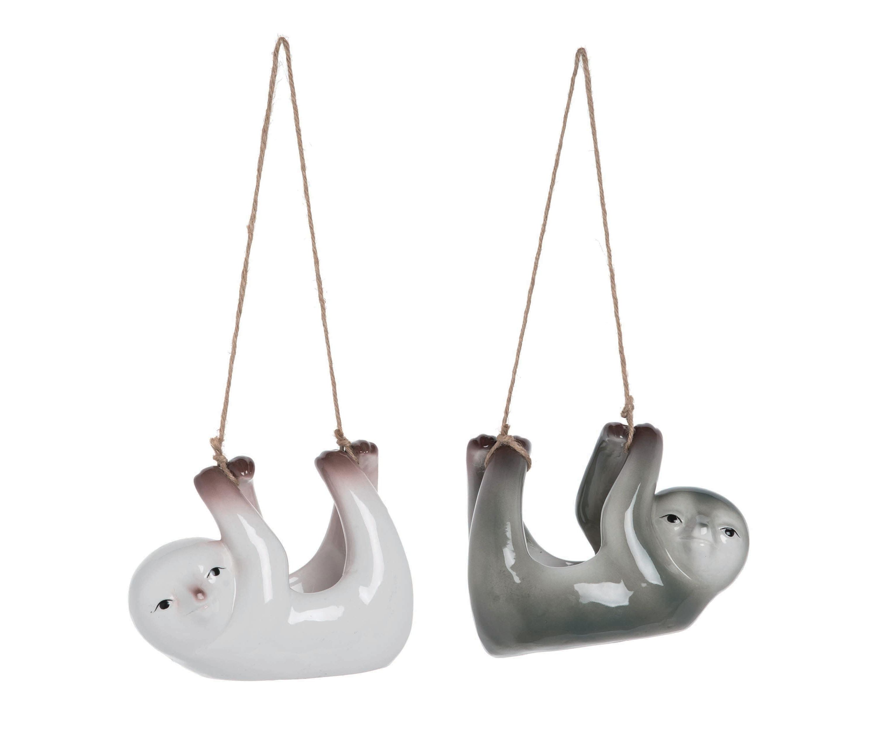 Transpac Ceramic Sloth Hanging Planter Pot Set of 2 Home Decorations