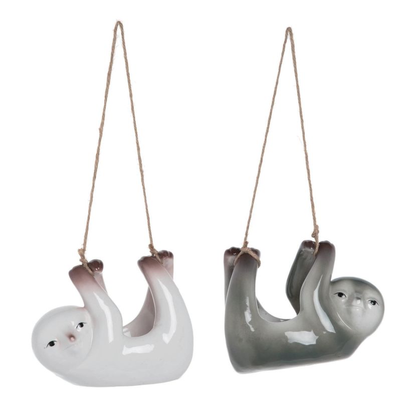 Transpac Ceramic Sloth Hanging Planter Pot Set of 2 Home Decorations