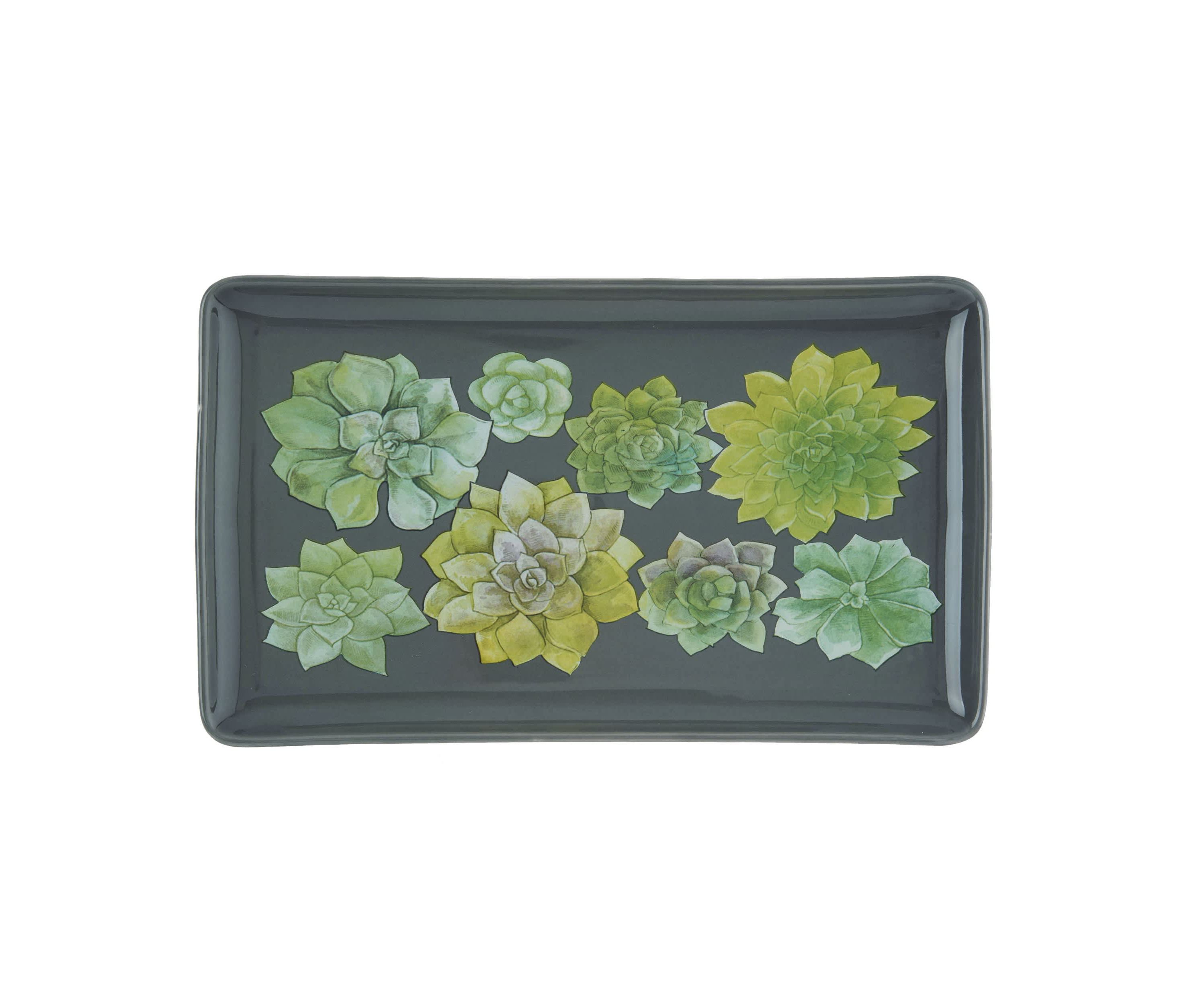 Transpac Ceramic 15 in. Green Spring Succulent Platter