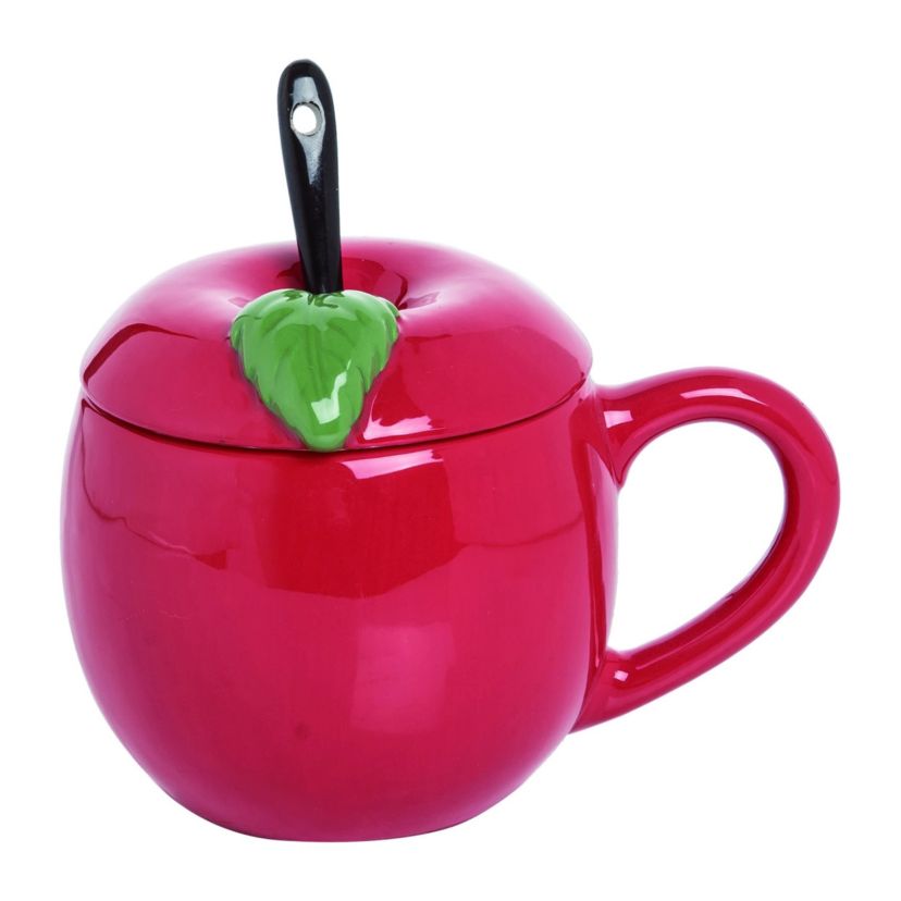 Transpac Dolomite 5.25 in. Red Spring Apple Mug Set of 3