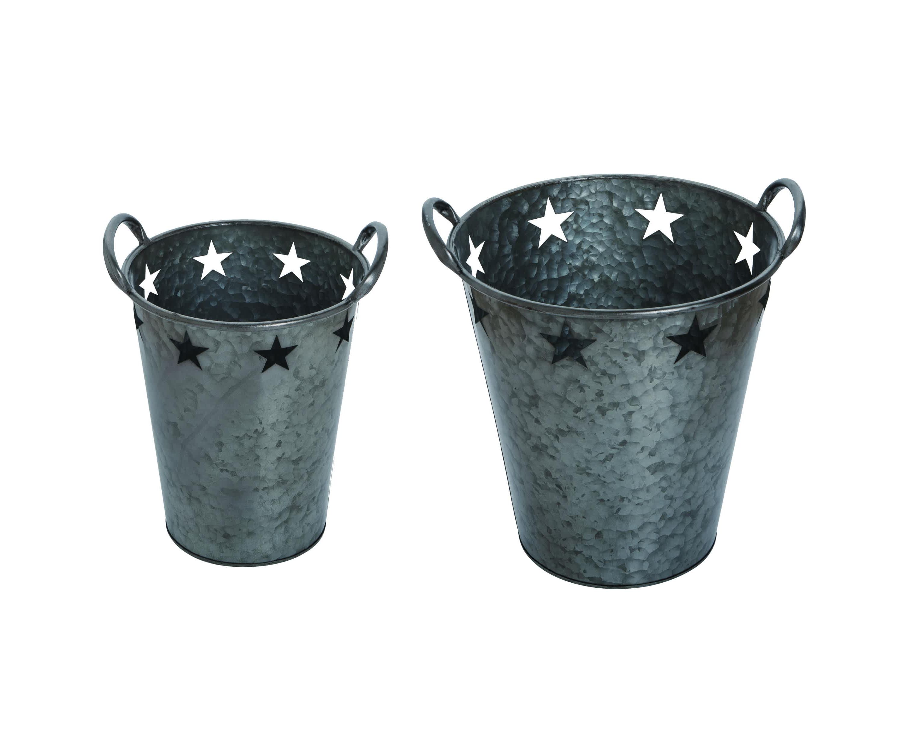 Transpac Metal 14.75 in. Silver Patriotic Star Buckets Set of 2