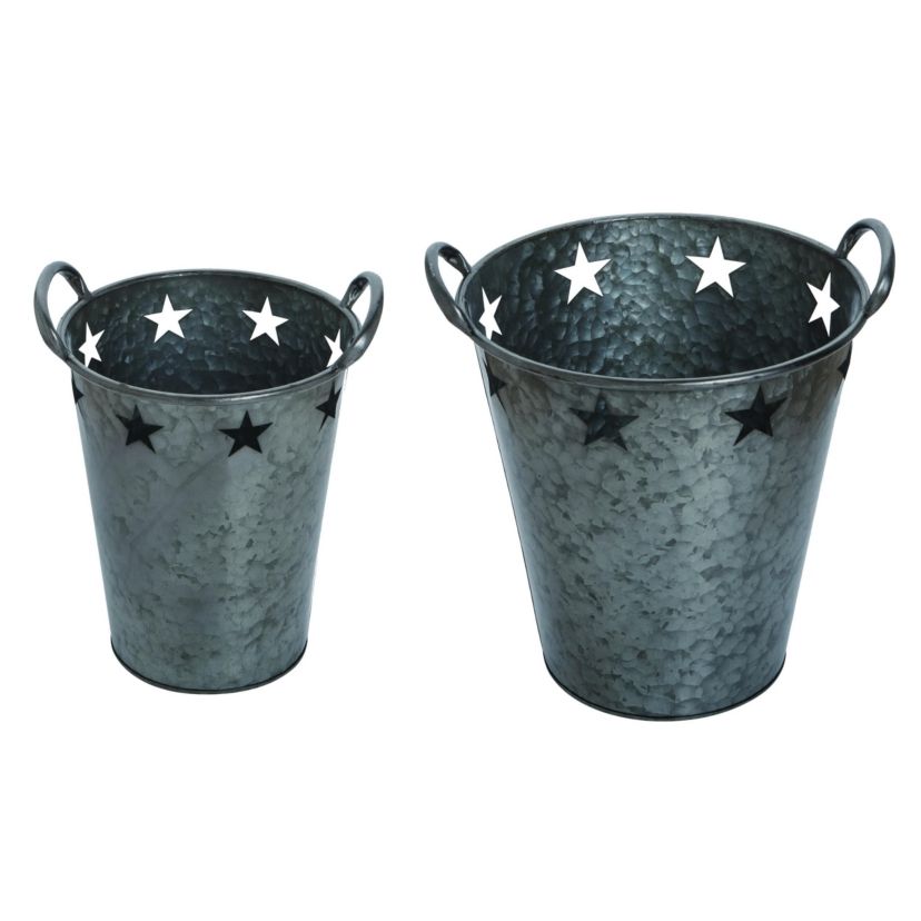 Transpac Metal 14.75 in. Silver Patriotic Star Buckets Set of 2
