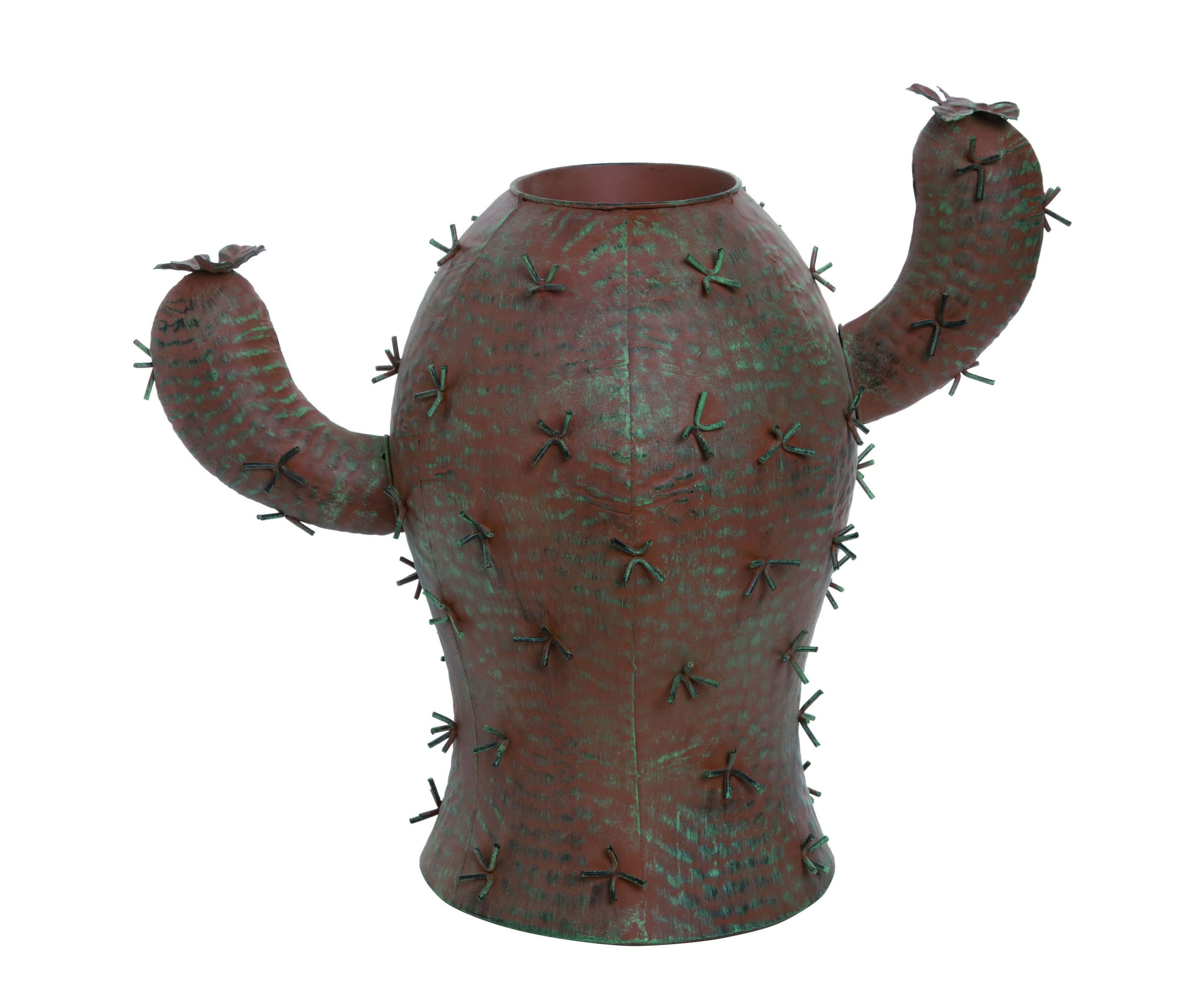 Transpac Metal 18 in. Brown Spring Prickly Cactus Planter