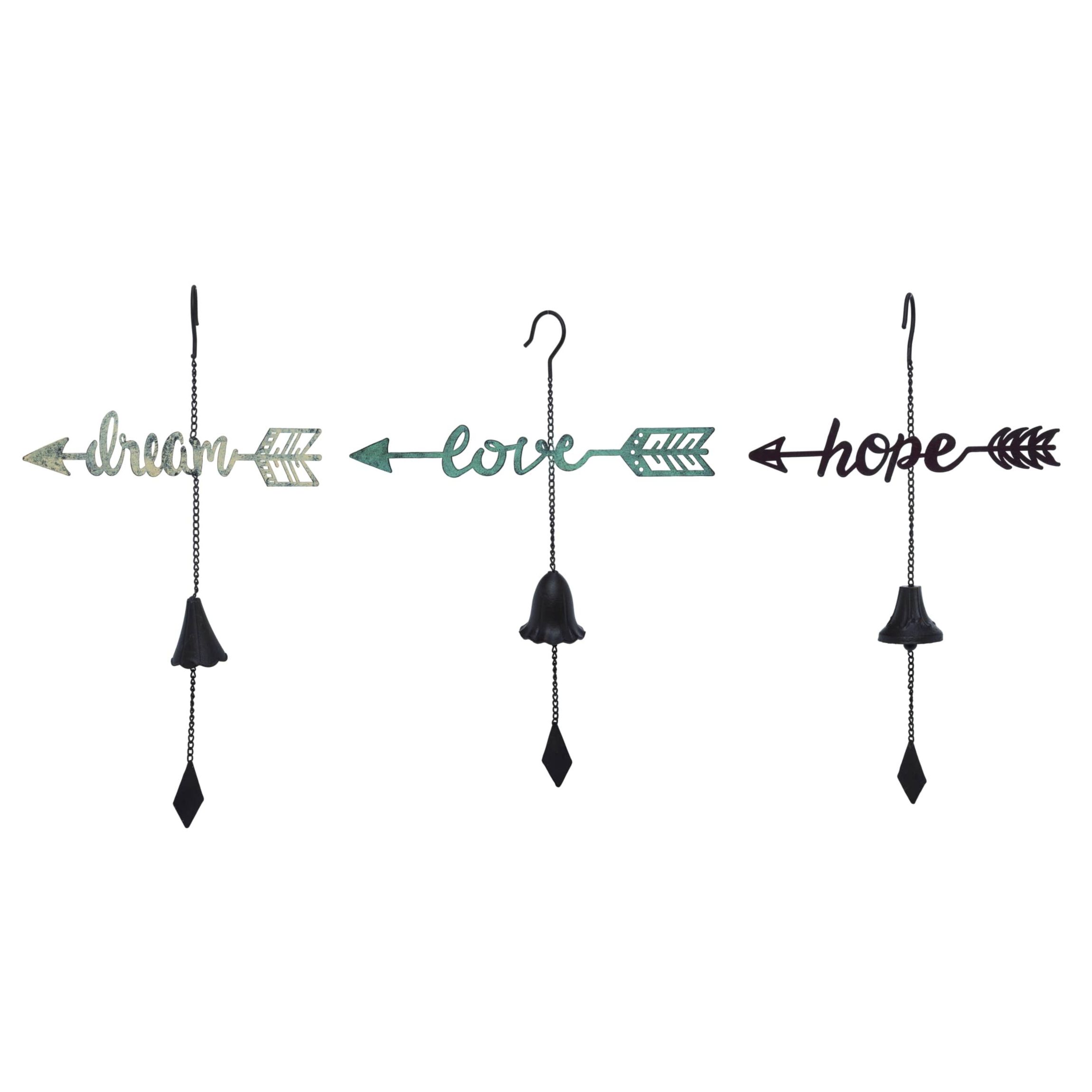 Transpac Metal Dream Hope Love Inspirational Hanging Chime Set of 3 Wall Decorations