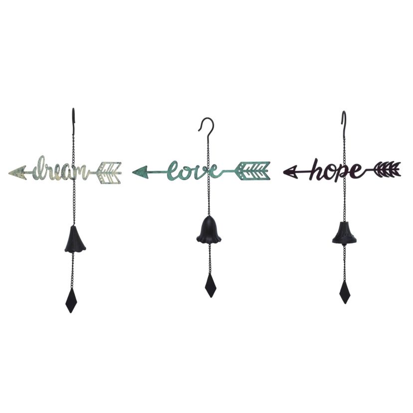 Transpac Metal Dream Hope Love Inspirational Hanging Chime Set of 3 Wall Decorations