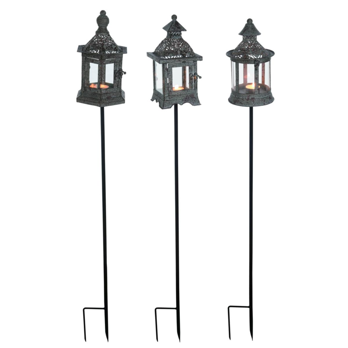 Transpac Metal Filigree Lantern Yard Stake Set of 3 Spring Home Decorations