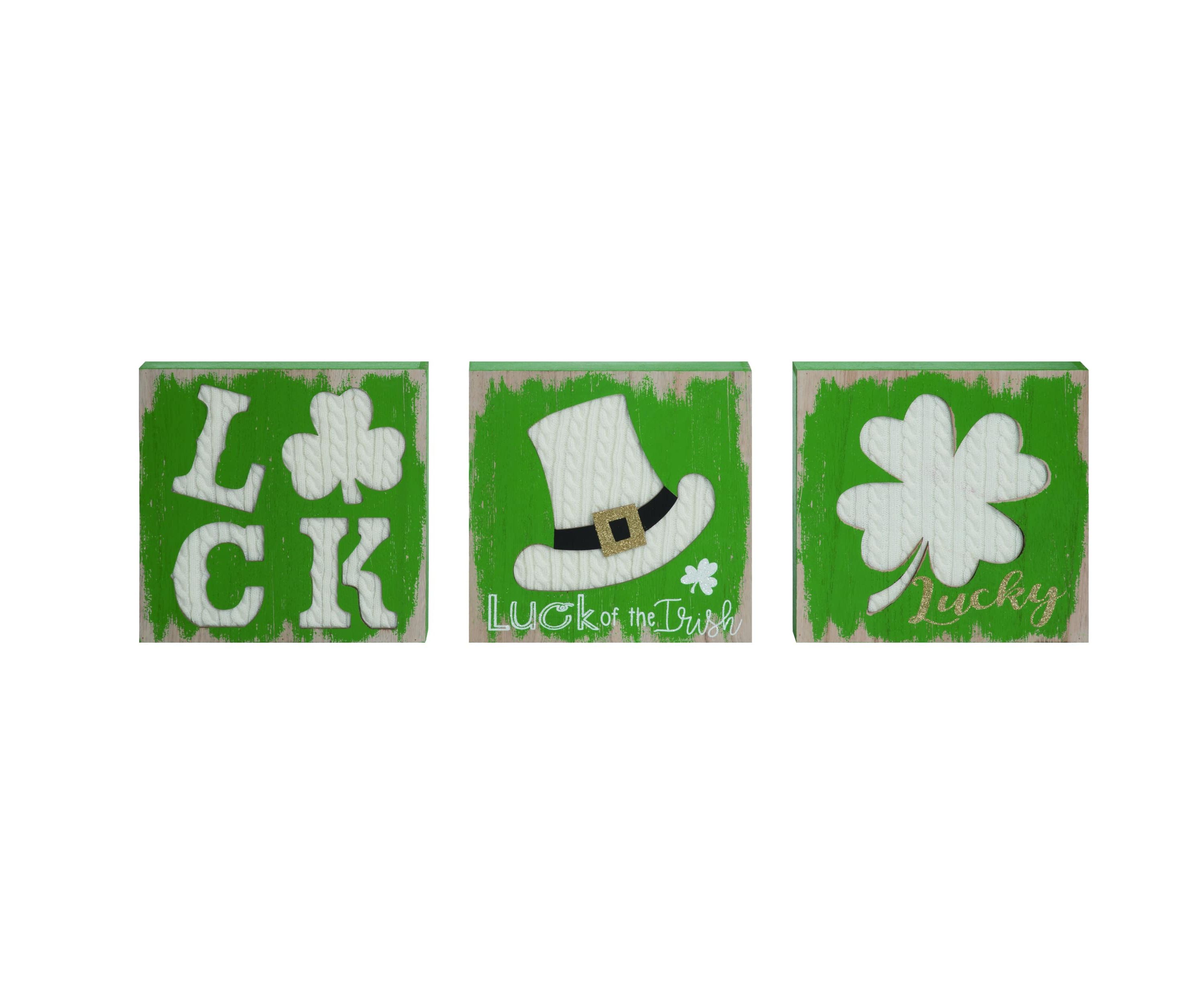 Transpac MDF Fabric Accent Decor Set of 3 St Patrick Home Decorations