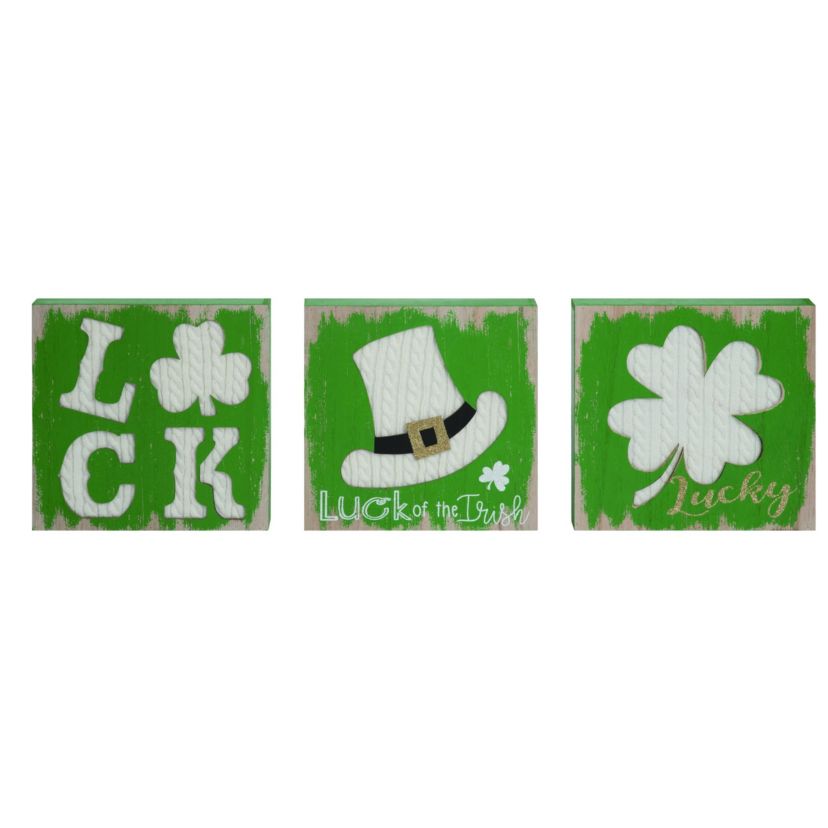 Transpac MDF Fabric Accent Decor Set of 3 St Patrick Home Decorations