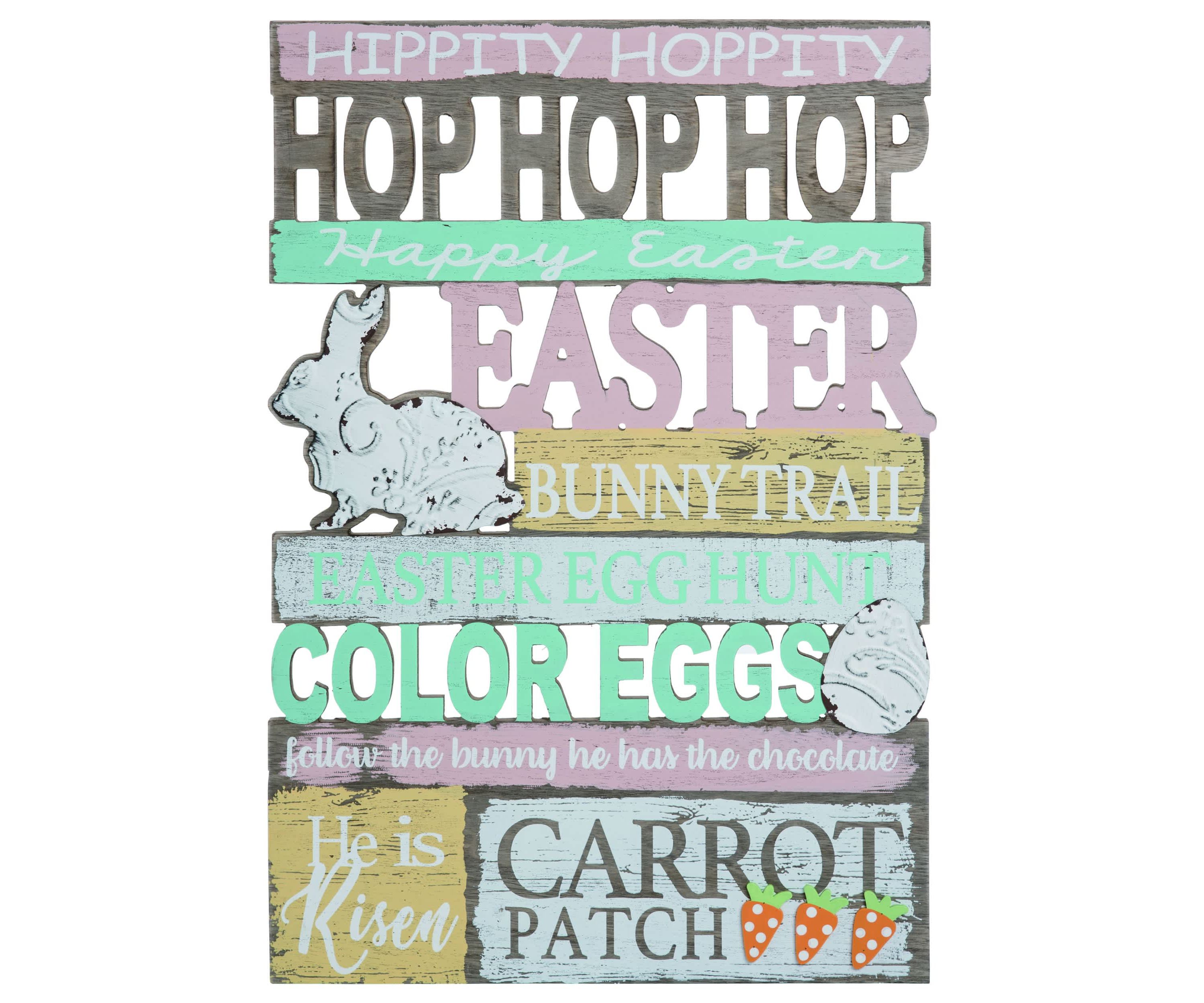 Transpac Wood 23.5 in. Multicolor Easter Hippity Hoppity Words Bunny Decor