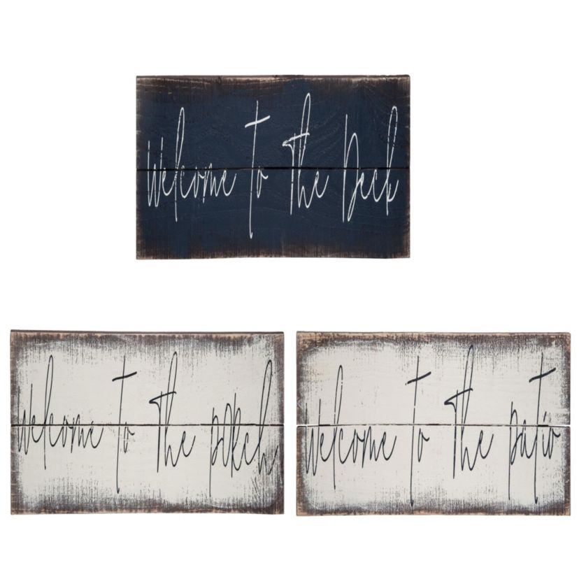 Transpac Wood Porch/Patio/Deck Sign Set of 3 Spring Home Decorations