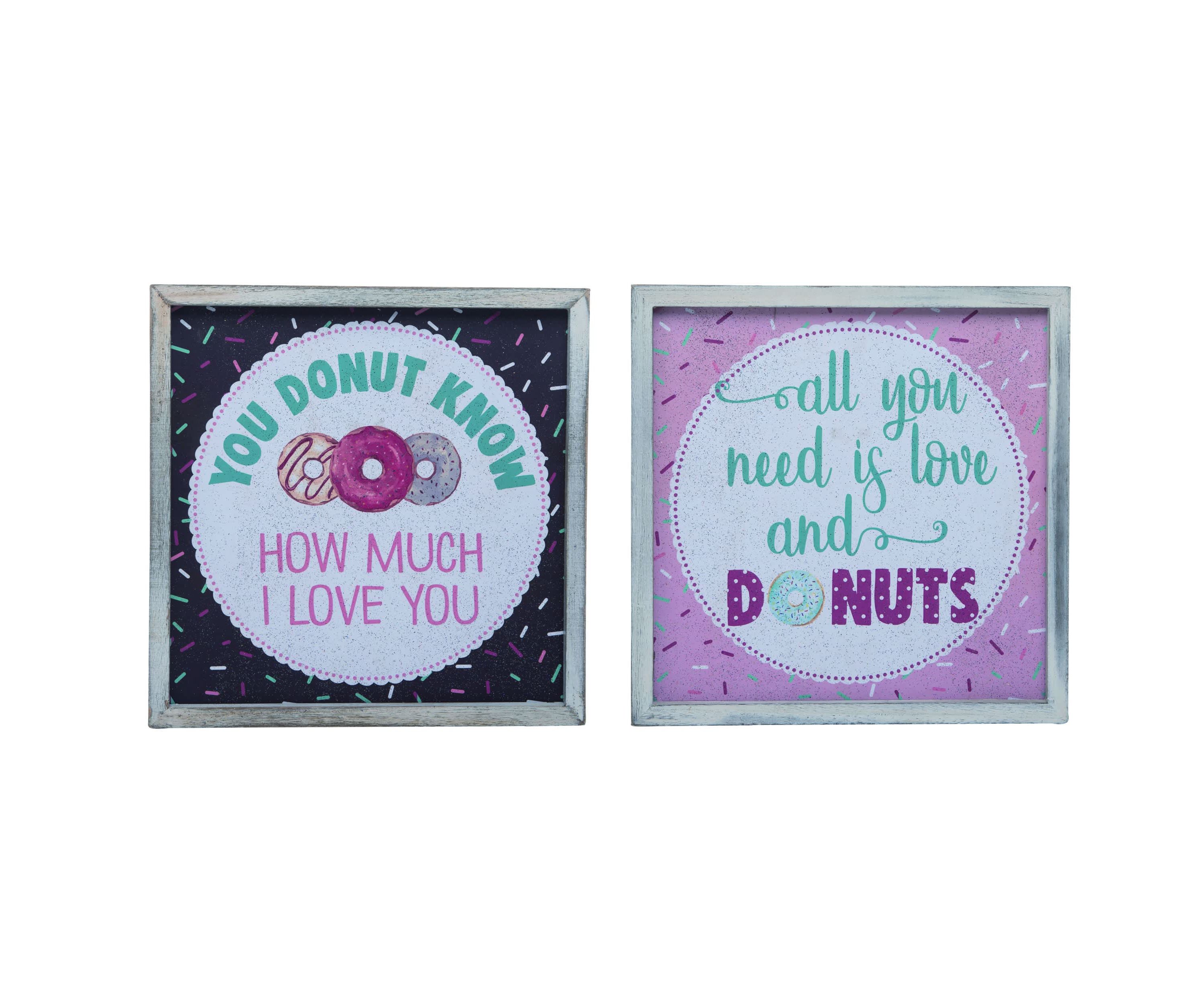 Transpac MDF Donut Love Block Set of 2 Valentines Home Decorations