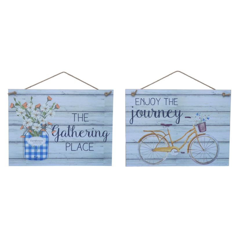 Transpac MDF Distressed Wood Sign Set of 2 Spring Home Decorations