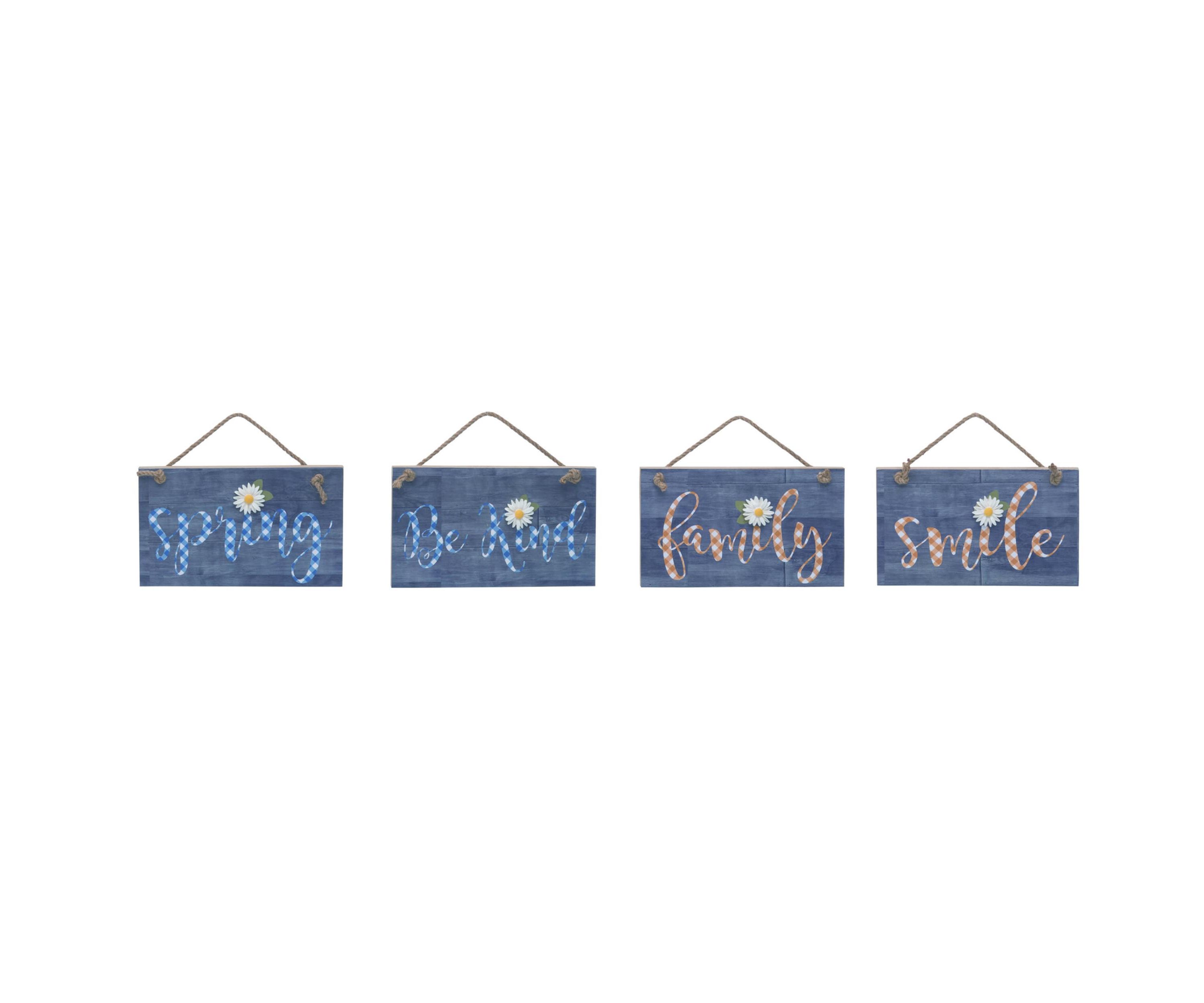 Transpac MDF Flower Accent Word Decor Set of 4 Spring Home Decorations