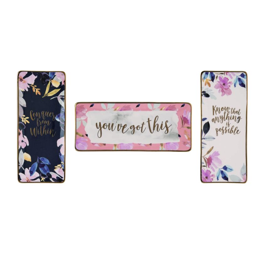Transpac Ceramic Inspirational Trinket Tray Set of 3 Spring Home Decorations