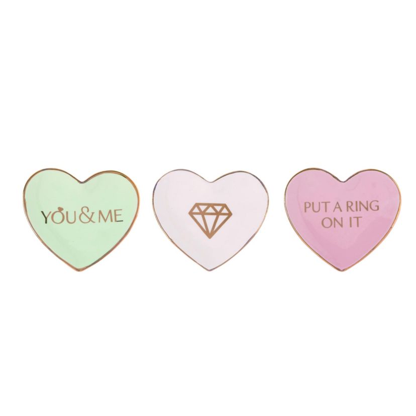 Transpac Small Dol Heart Shaped Trinket Dish Set of 3 Valentines Home Decorations