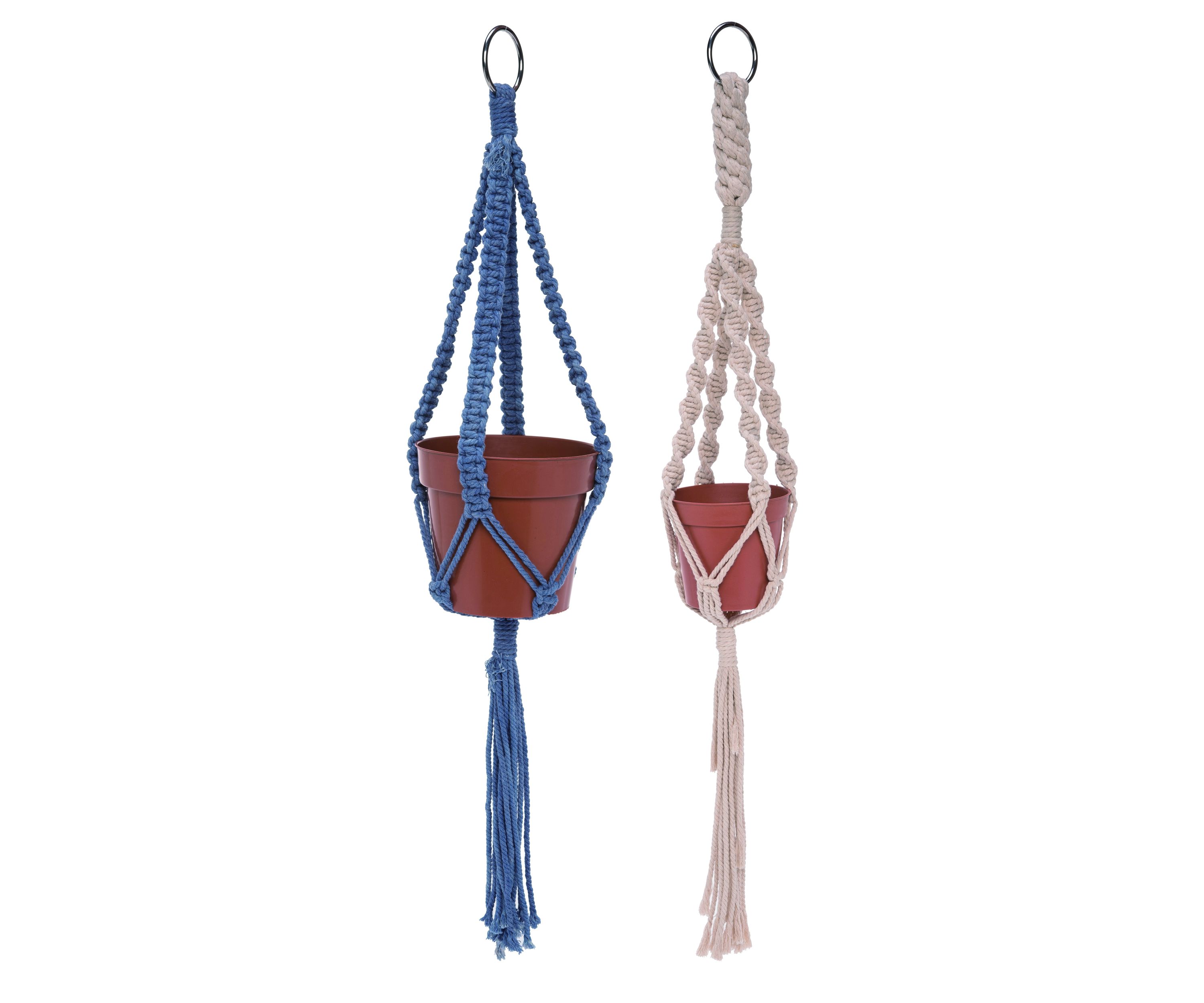 Transpac Cotton 30 in. Multicolor Spring Hanging Twisted Macrame with Pot Set of 2