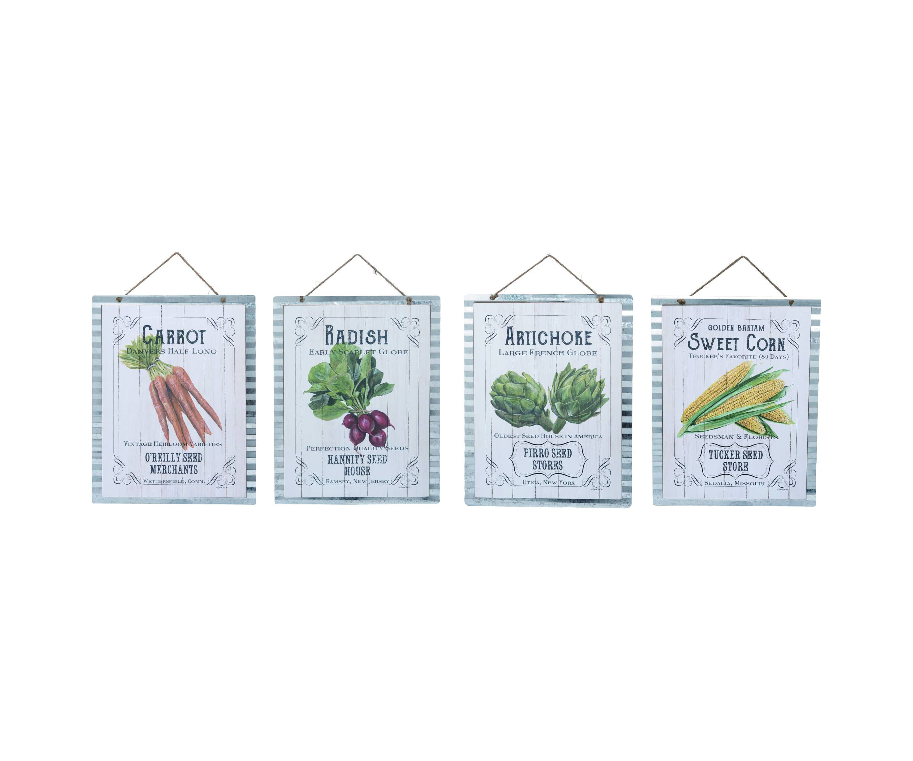 Transpac MDF/Metal Veggie Sign Set of 4 Spring Home Decorations