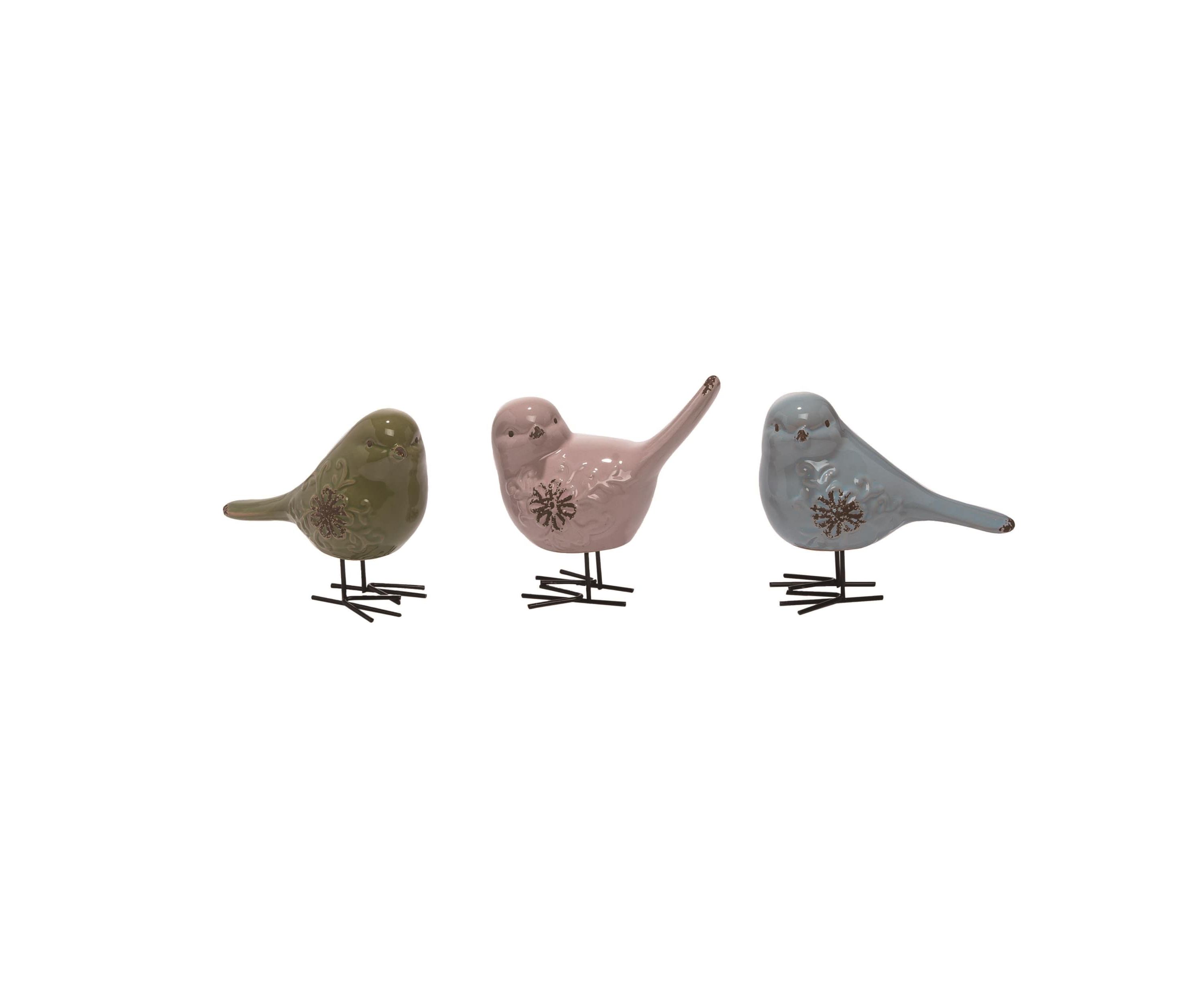 Transpac Ceramic Rustic Filigree Bird Set of 3 Spring Home Decorations