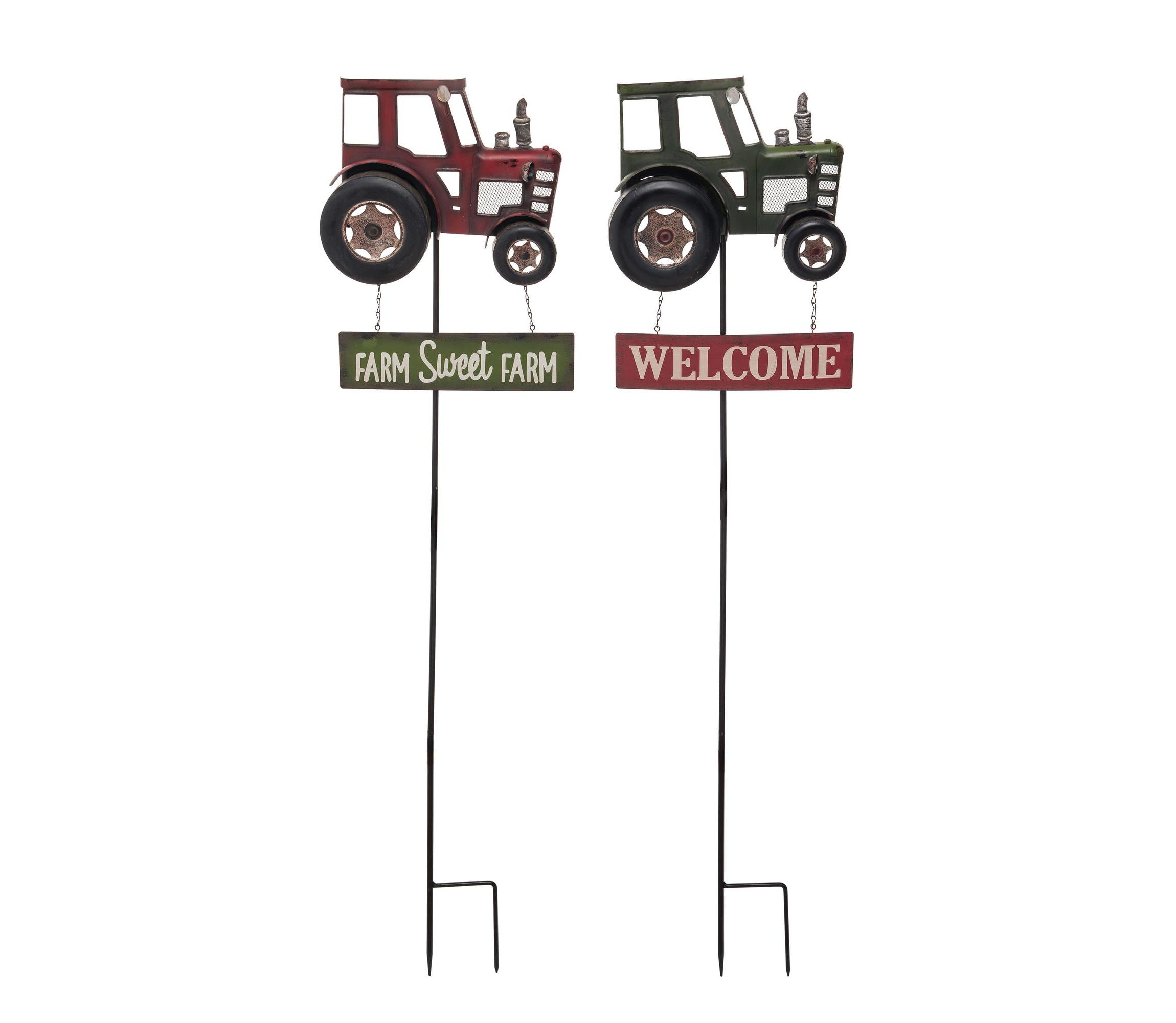 Transpac Metal Tractor Yard Stake Set of 2 Spring Home Decorations