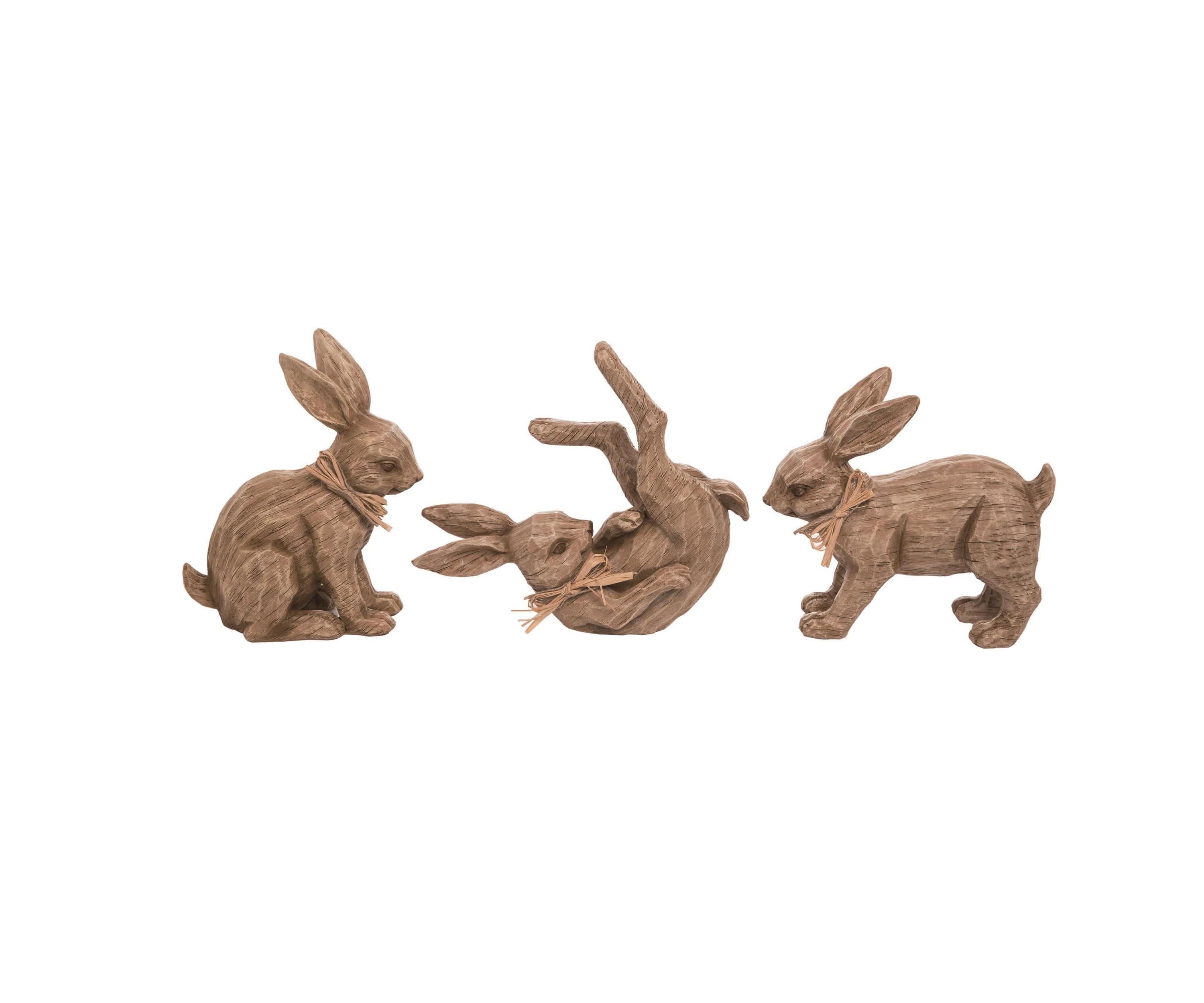 Transpac Resin Carved Bunny Figurine Set of 3 Spring Home Decorations