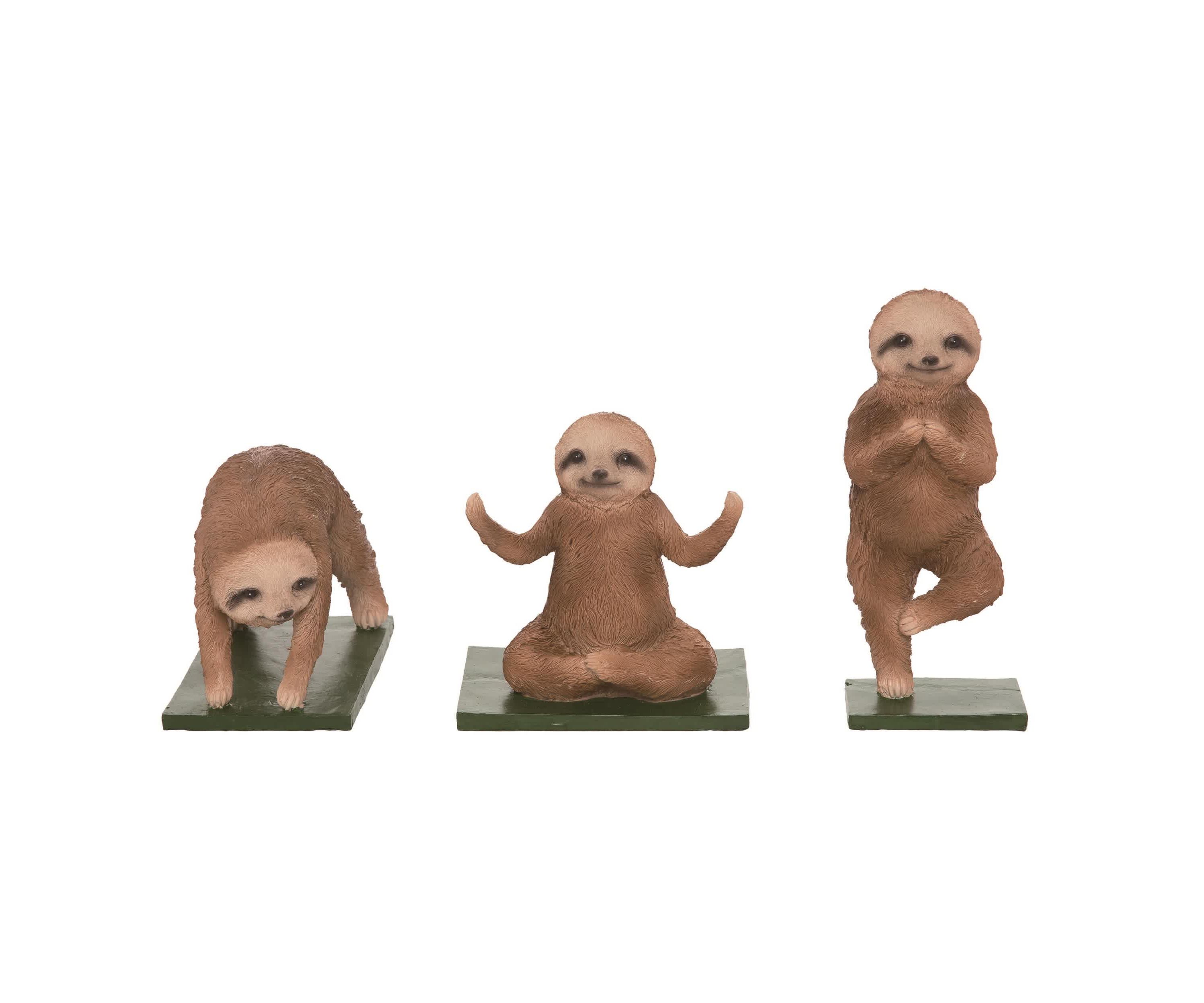 Transpac Resin Yoga Sloth Figurine Set of 3 Spring Home Decorations