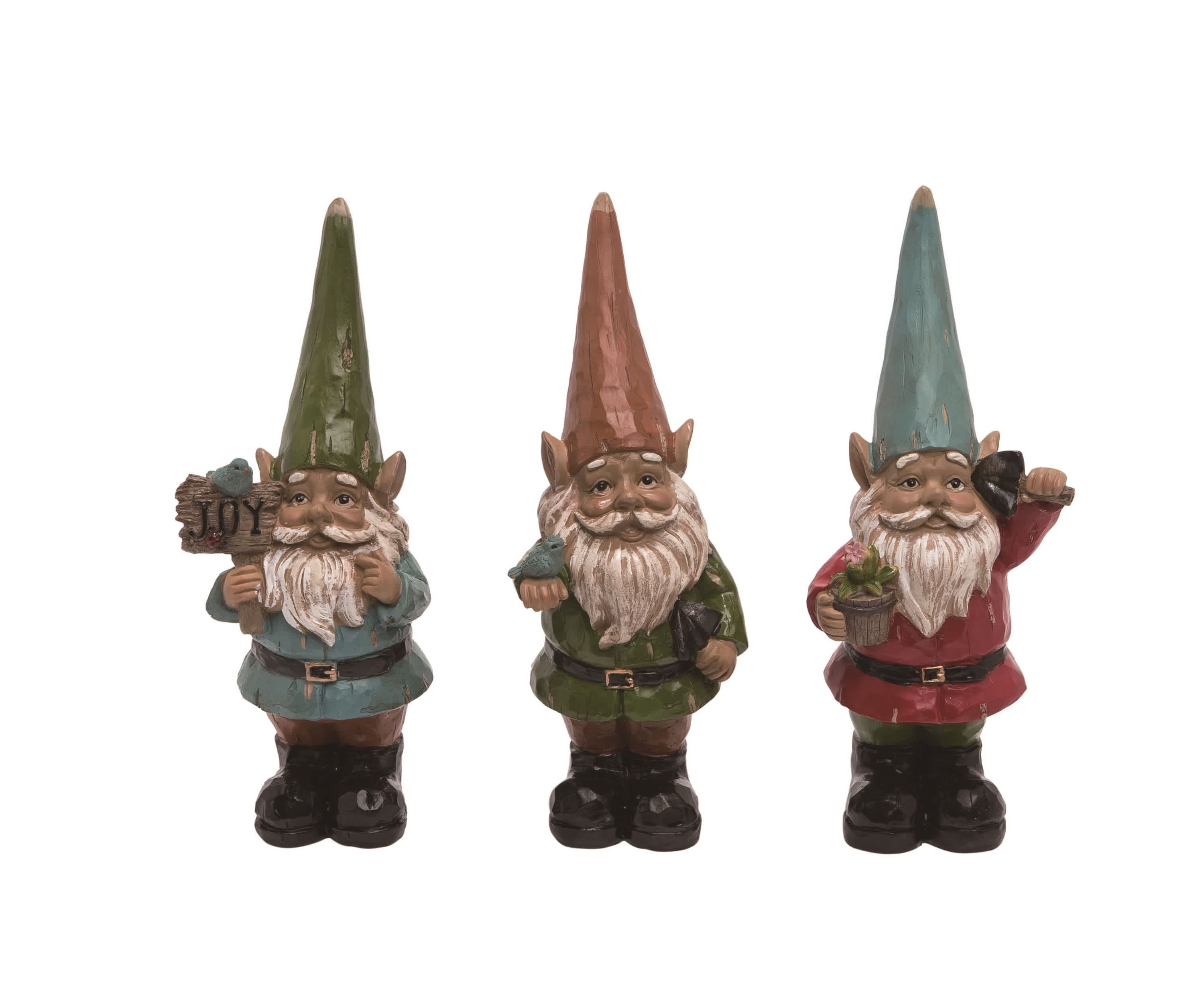 Transpac Resin Working Garden Gnome Figurine Set of 3 Spring Home Decorations