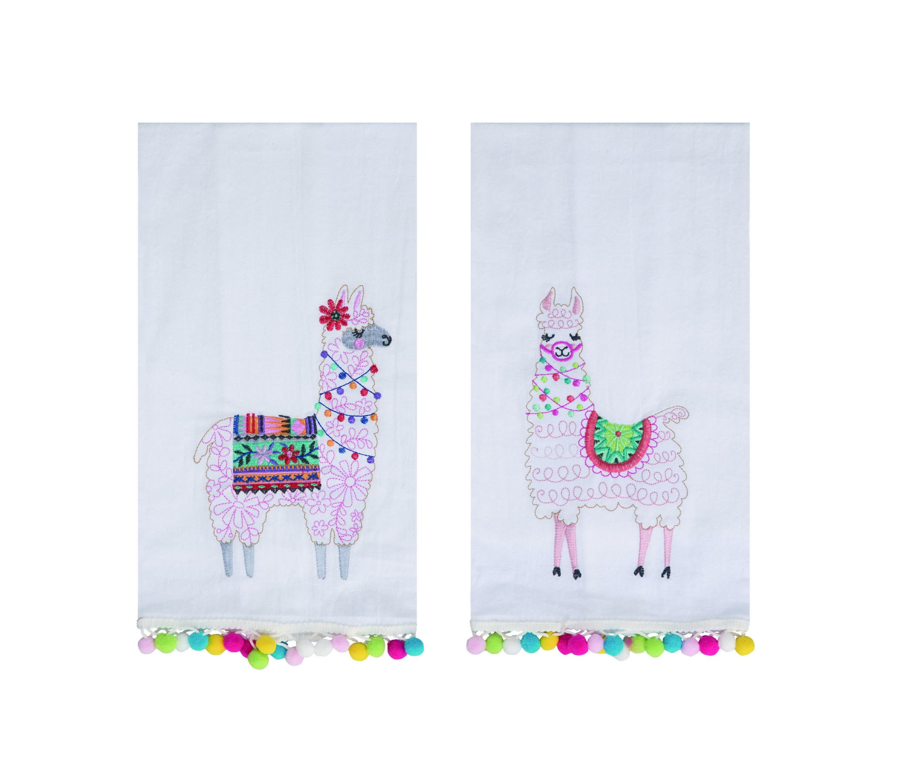 Transpac Cotton Llama Embroidered Tea Towel Set of 2 Spring Home Decorations