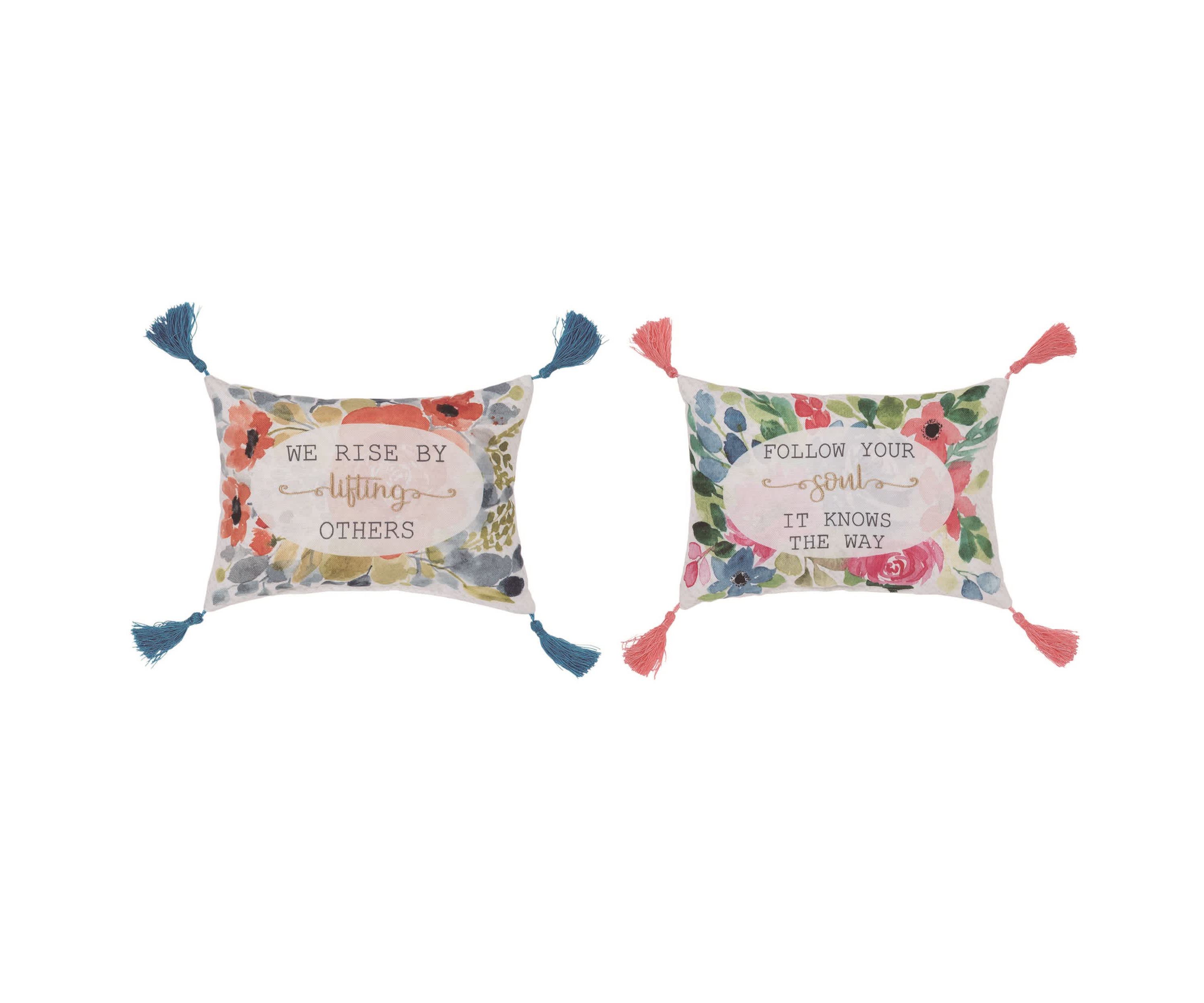 Transpac Fabric Flowers w/Tassels Pillow Set of 2 Spring Home Decorations
