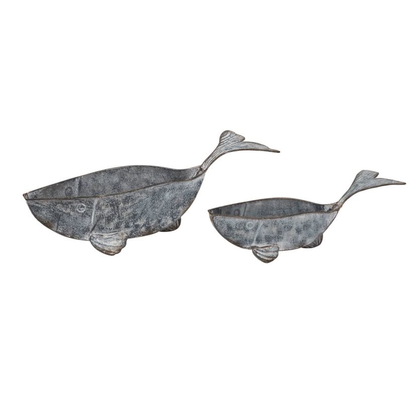 Transpac Metal 18.75 in. Gray Spring Whale Containers Set of 2
