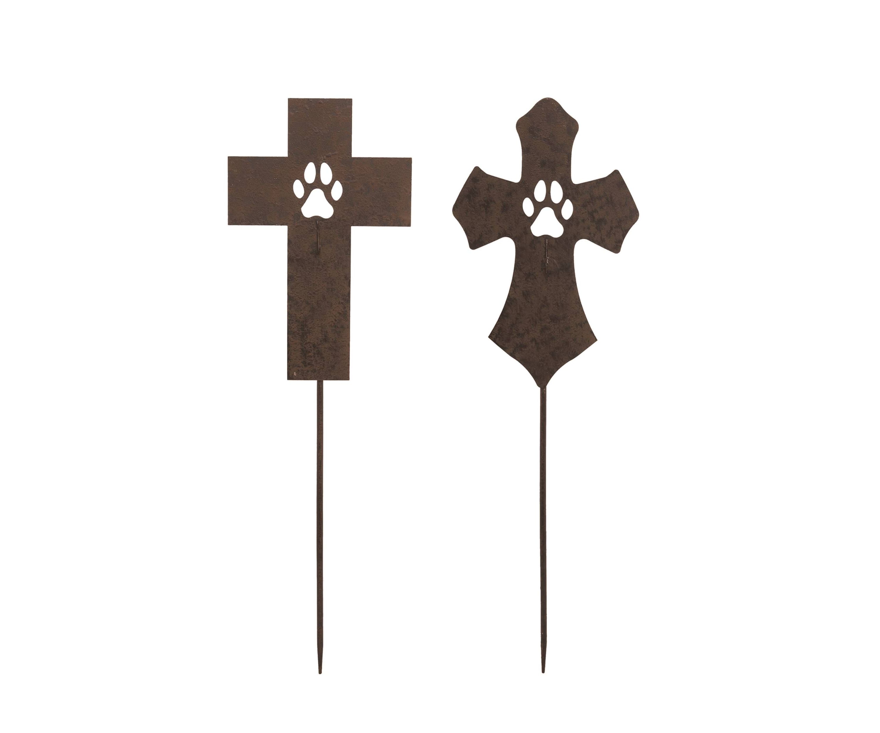 Transpac Metal Foot Print Cross Yard Stake Set of 2 Spring Home Decorations