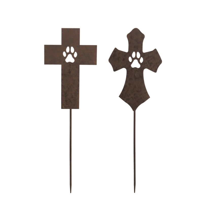 Transpac Metal Foot Print Cross Yard Stake Set of 2 Spring Home Decorations