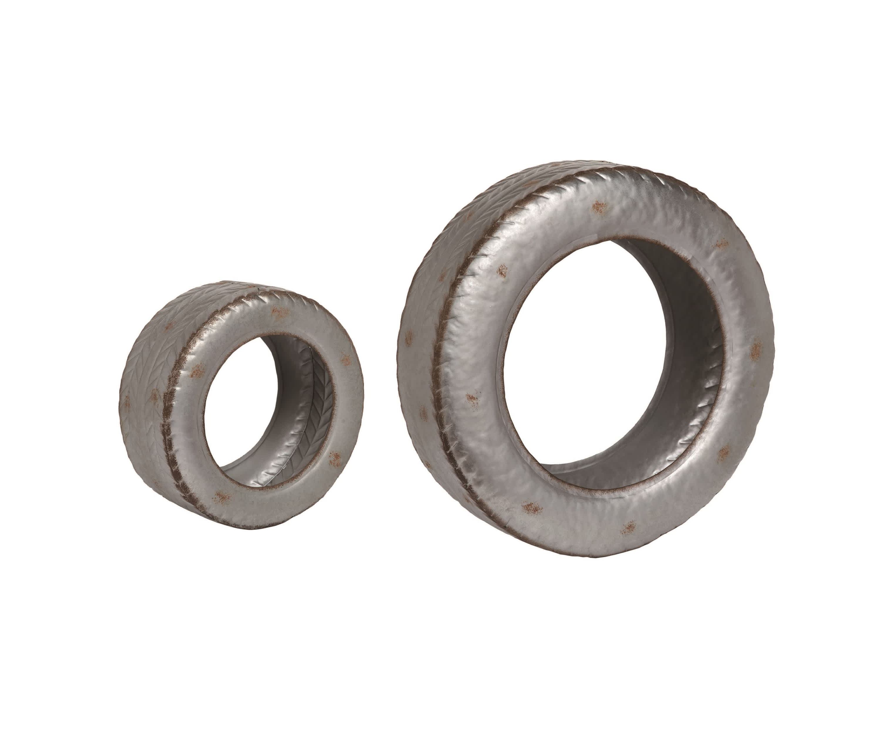 Transpac Metal 21 in. Silver Spring Tire Planters Set of 2