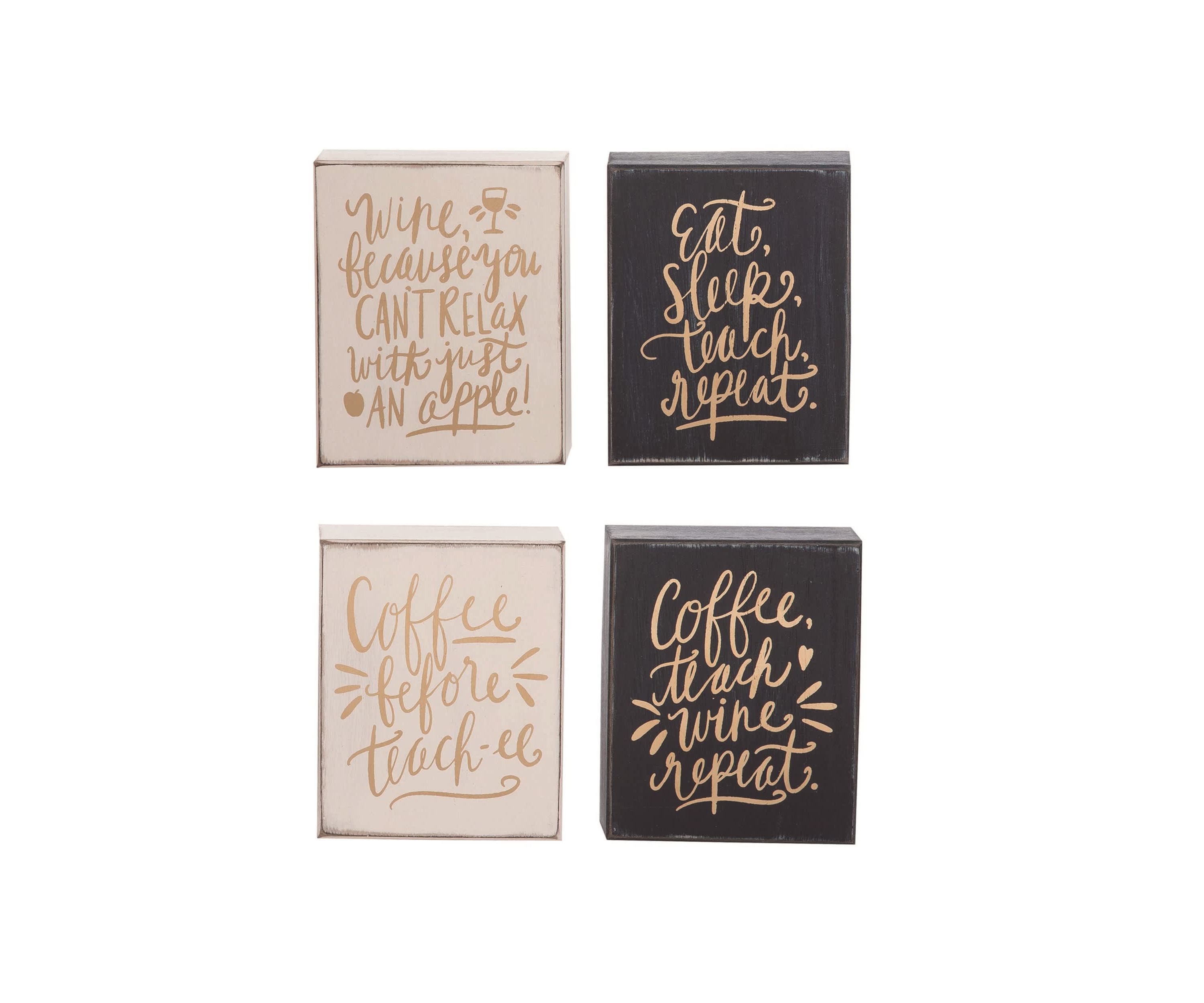 Transpac MDF Eat Sleep Teach Decor Set of 4 Spring Home Decorations