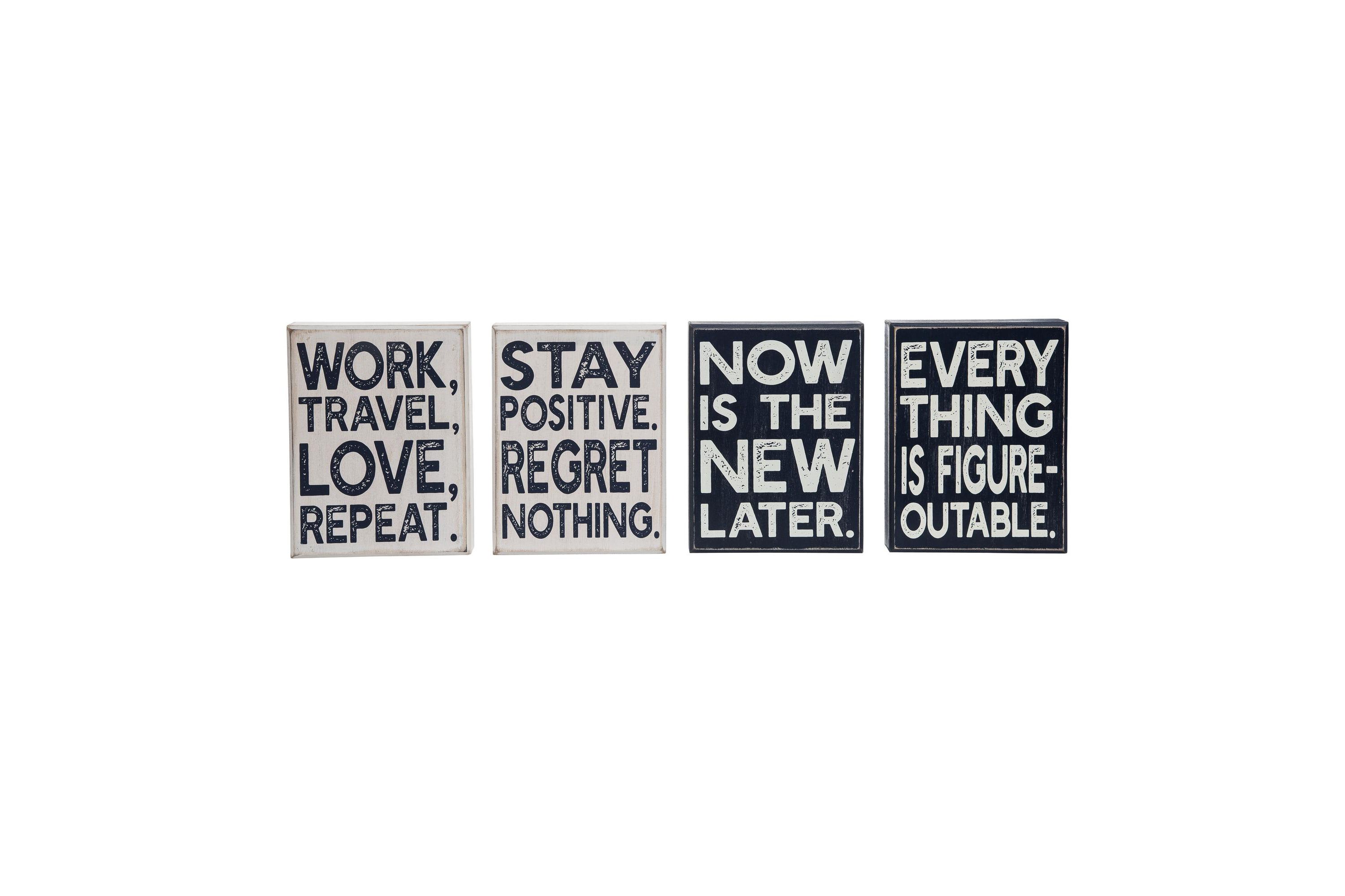 Transpac MDF Positivity Block Decor Set of 4 Spring Home Decorations
