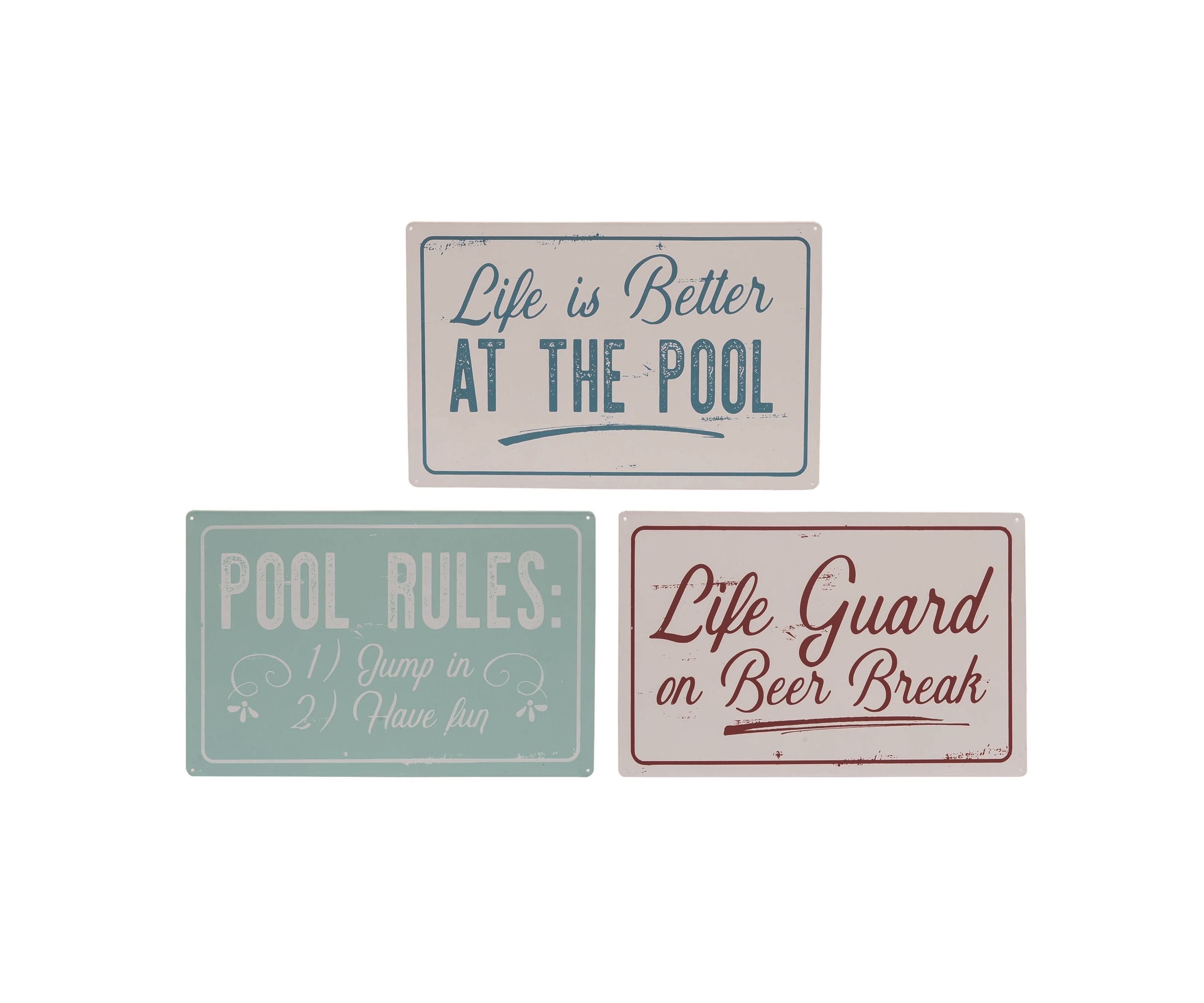Transpac Metal Pool Rules Sign Set of 3 Spring Home Decorations