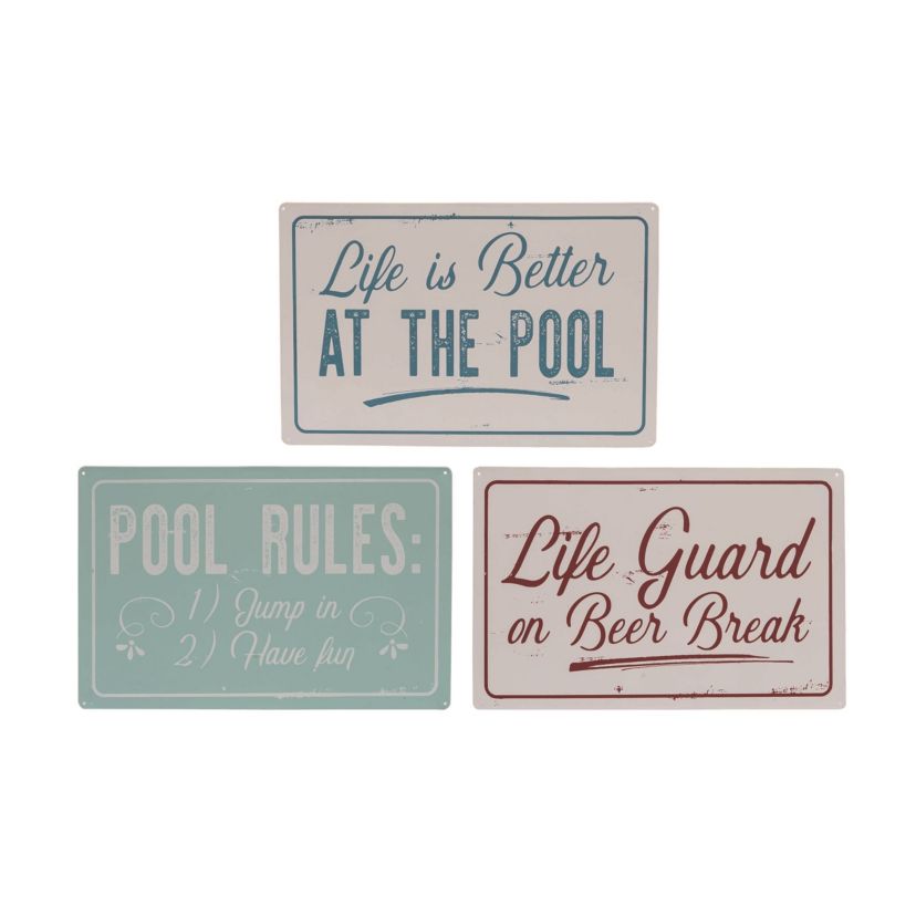 Transpac Metal Pool Rules Sign Set of 3 Spring Home Decorations