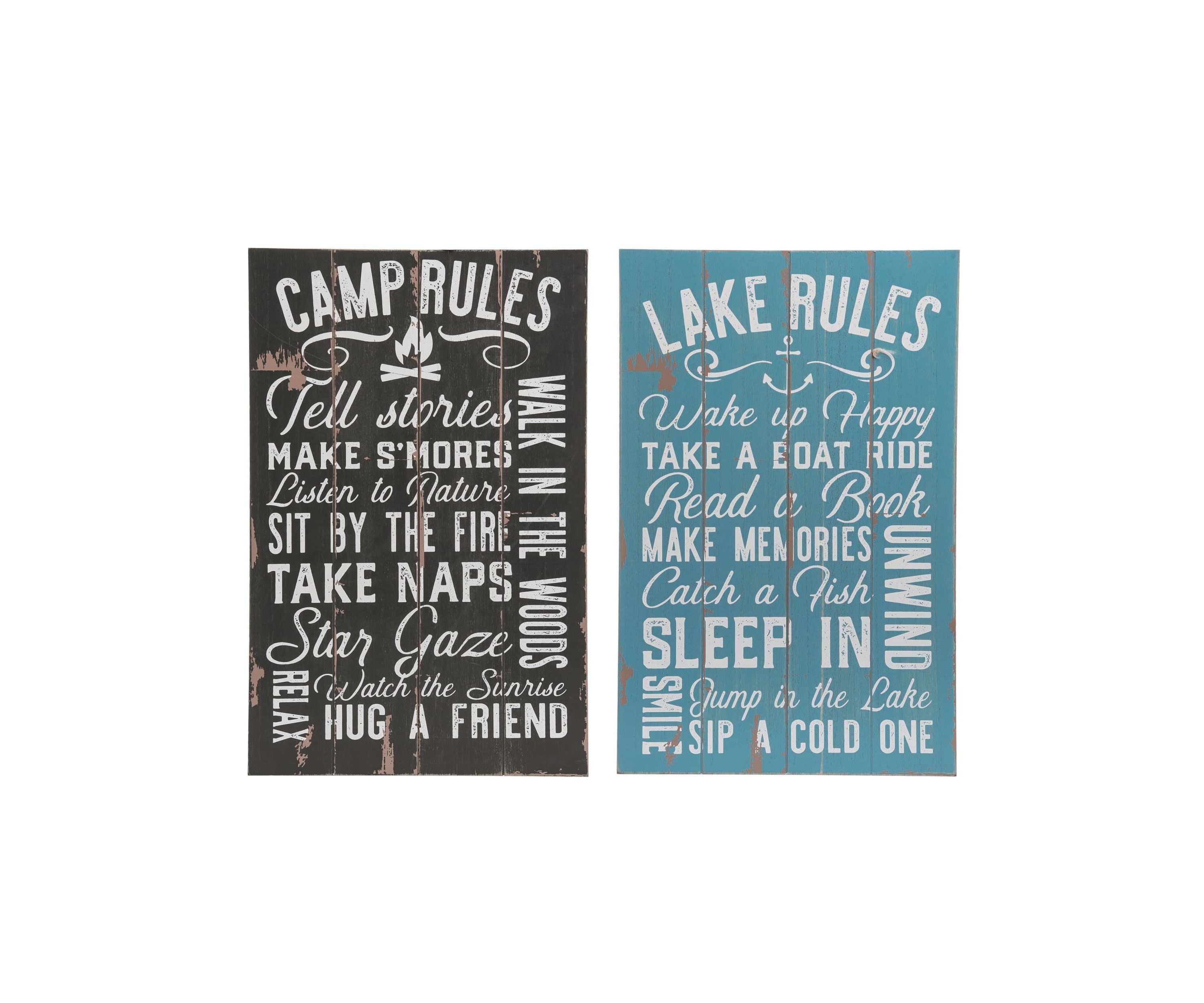 Transpac MDF Rules Slat Sign Set of 2 Spring Home Decorations