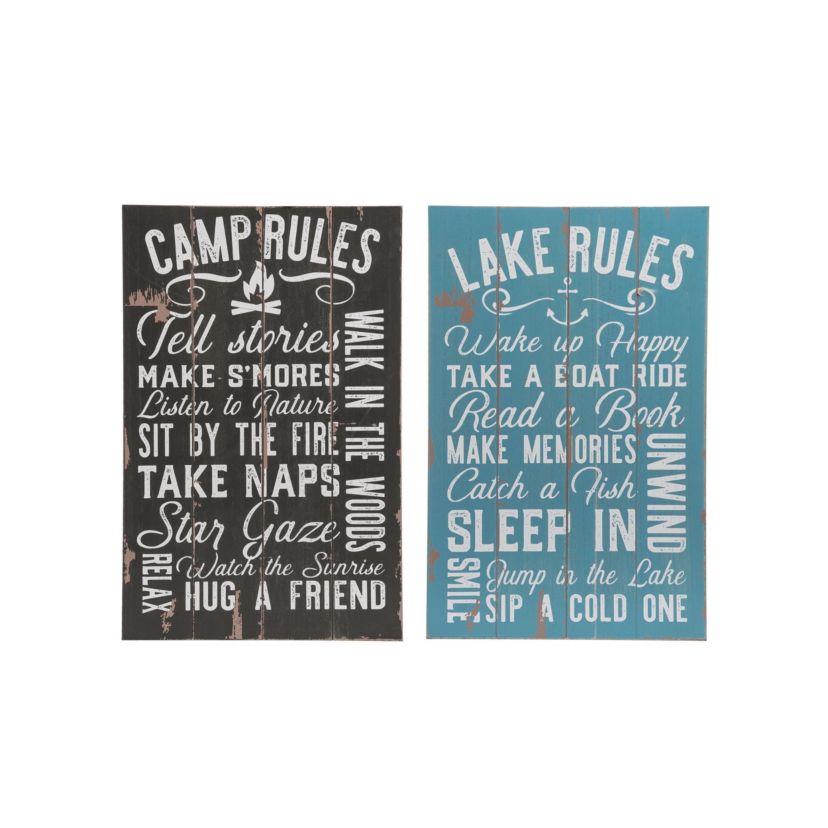 Transpac MDF Rules Slat Sign Set of 2 Spring Home Decorations