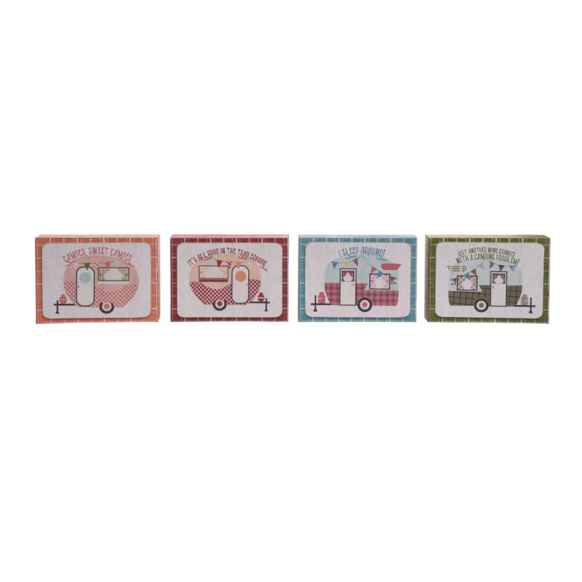 Transpac MDF Cute Camper Decor Set of 4 Spring Home Decorations
