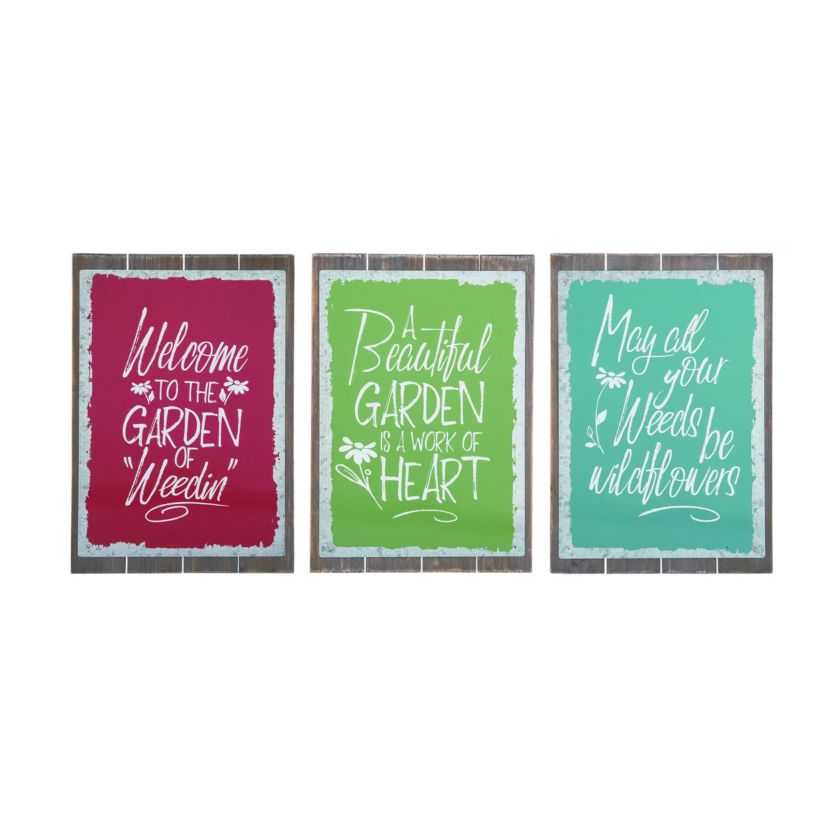 Transpac MDF Garden Quote Decor Set of 3 Spring Home Decorations